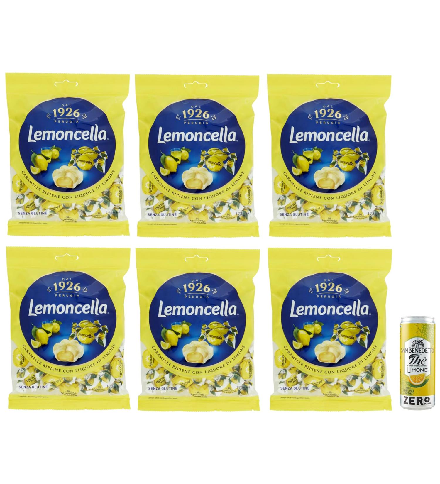 Fida Perugia Lemoncella Lot de 6 sachets de bonbons remplis de liqueur de citron 175 g + 1 sachet de th glac San Benedetto au citron sans sucre Bo te de 330 ml - Buy Online on GoSupps.com