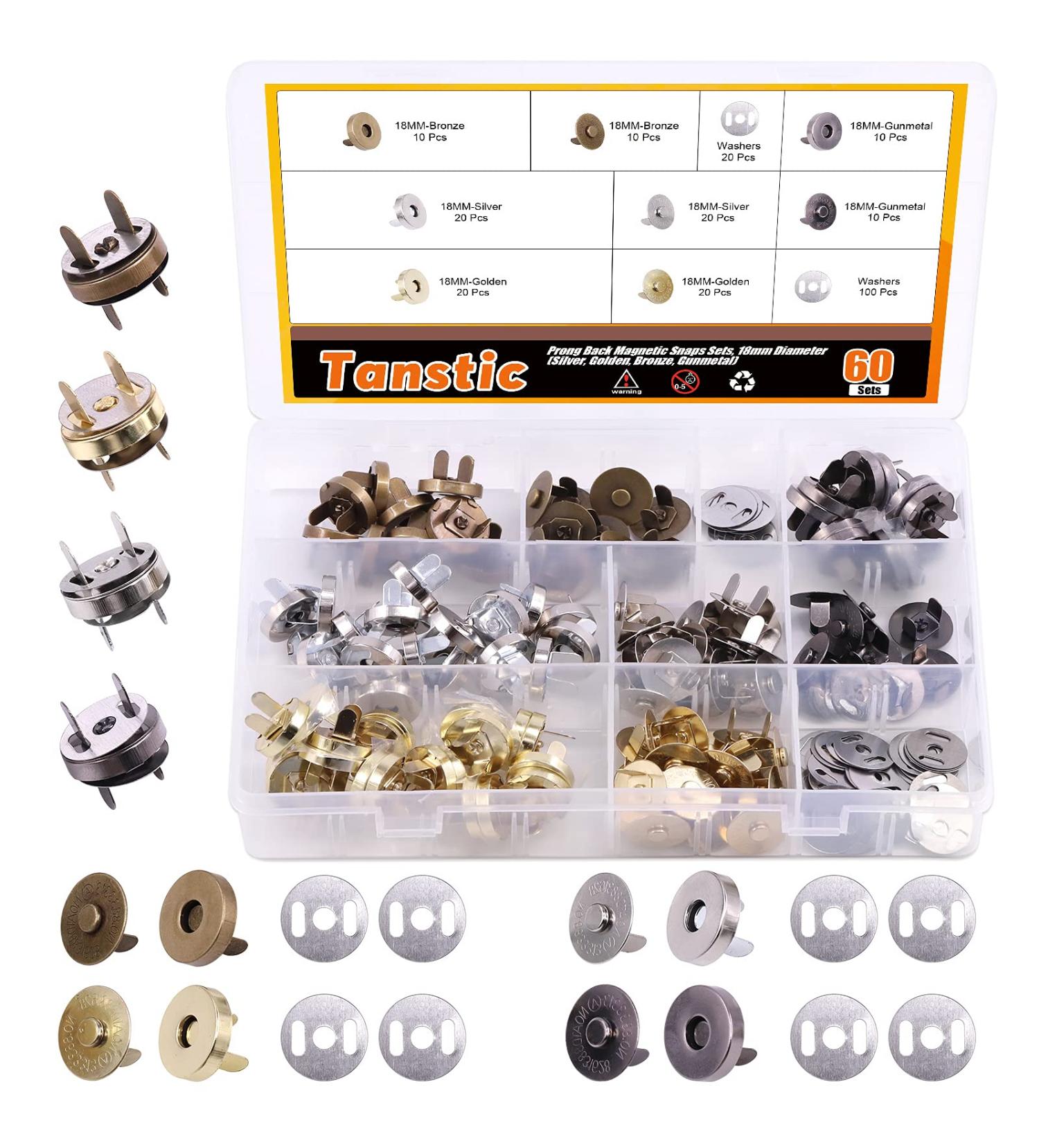 Tanstic 60 Sets 18mm 4 Color Magnetic Button Clasps Snaps for Sewing, Crafts, Purses, Bags, Clothes - Buy Online on GoSupps.com