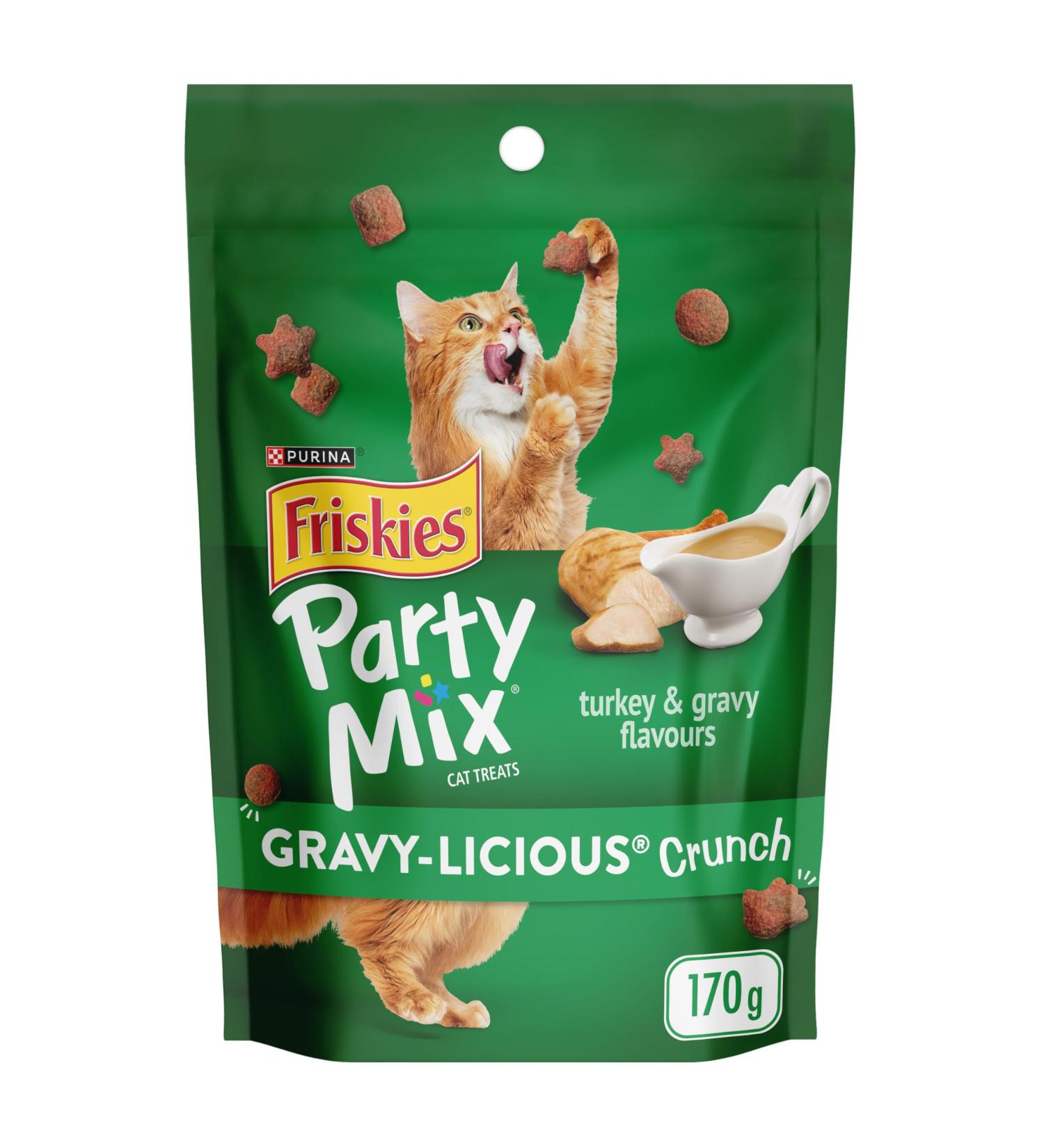 Friskies Party Mix Cat Treats Gravy-licious Crunch Turkey and Gravy - 170 g Pouch (1 Pack) 170 g (Pack of 1) - Buy Online on GoSupps.com