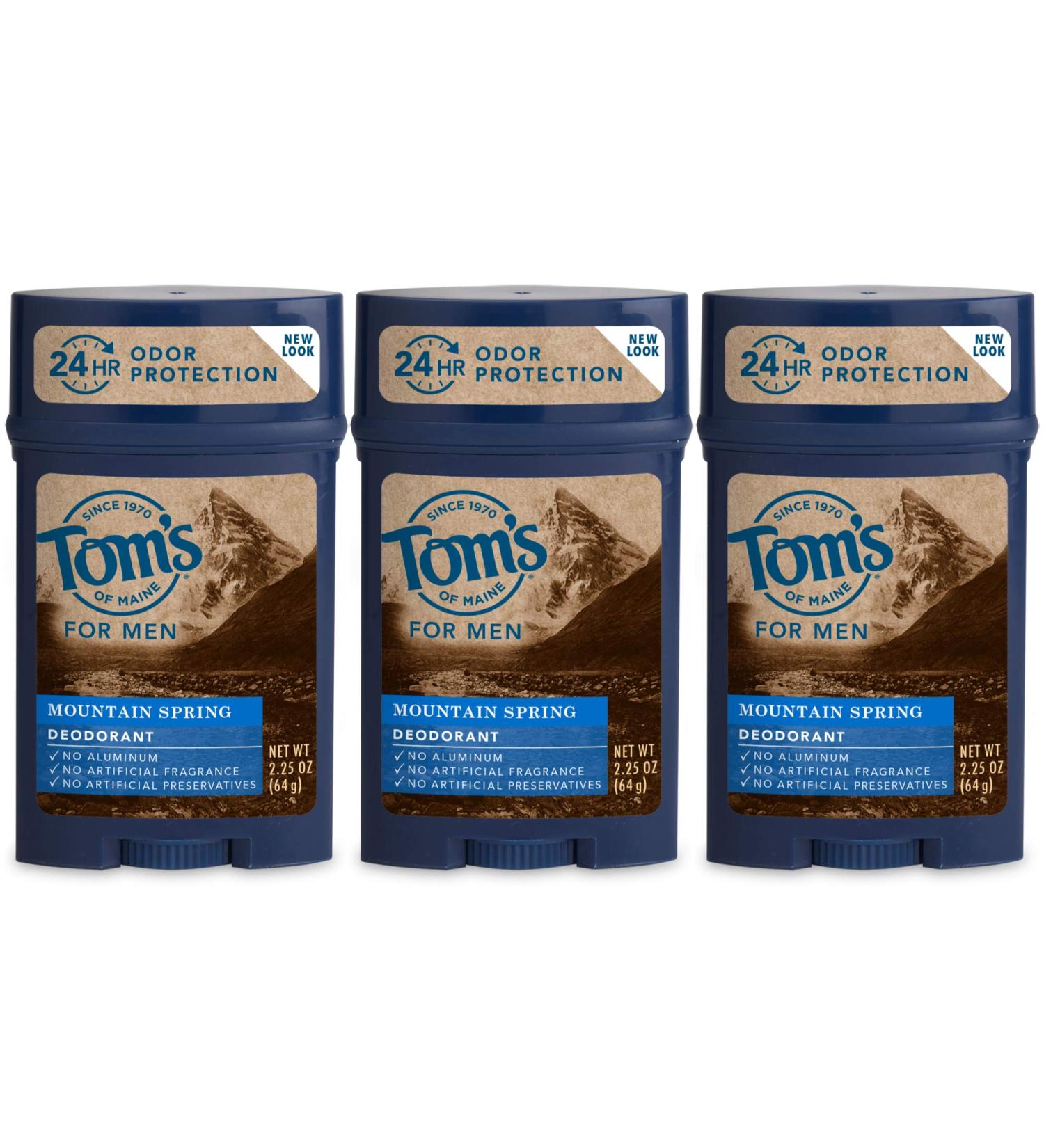 Tom's of Maine Men's Mountain Spring Deodorant 2.25 oz - Pack of 3 | Aluminum-Free Natural Formula - Buy Online on GoSupps.com