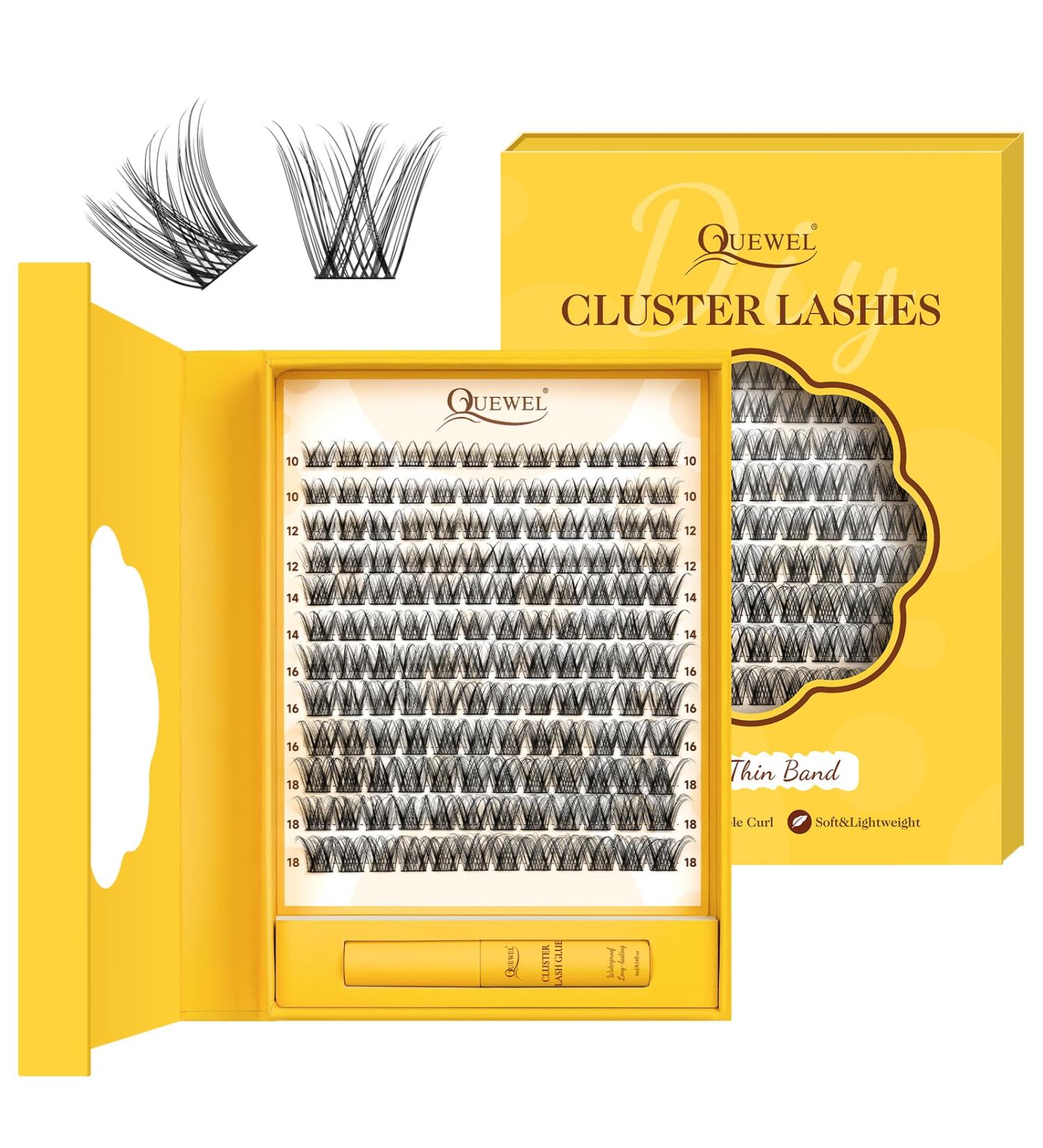 DIY Eyelash Extensions Set - 144 PC Natural Curl Clusters with Adhesive | Easy At-Home Application for Beginners - Quwel QUJX-KIT - Buy Online on GoSupps.com