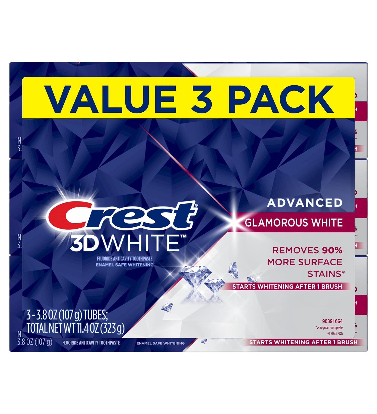 Crest 3D White Advanced Glamorous White Teeth Whitening Toothpaste - 3.8 oz (Pack of 3) - Buy Online on GoSupps.com