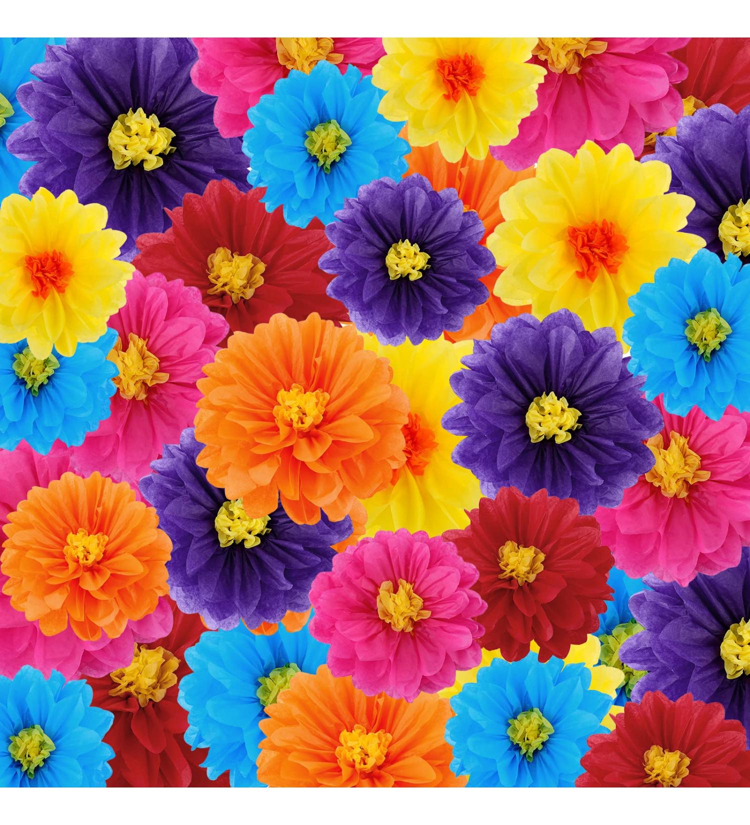 Colorful Mexican Paper Flowers - Set of 18 for Fiesta Party Decor, Weddings, Birthdays & Crafts - Buy Online on GoSupps.com