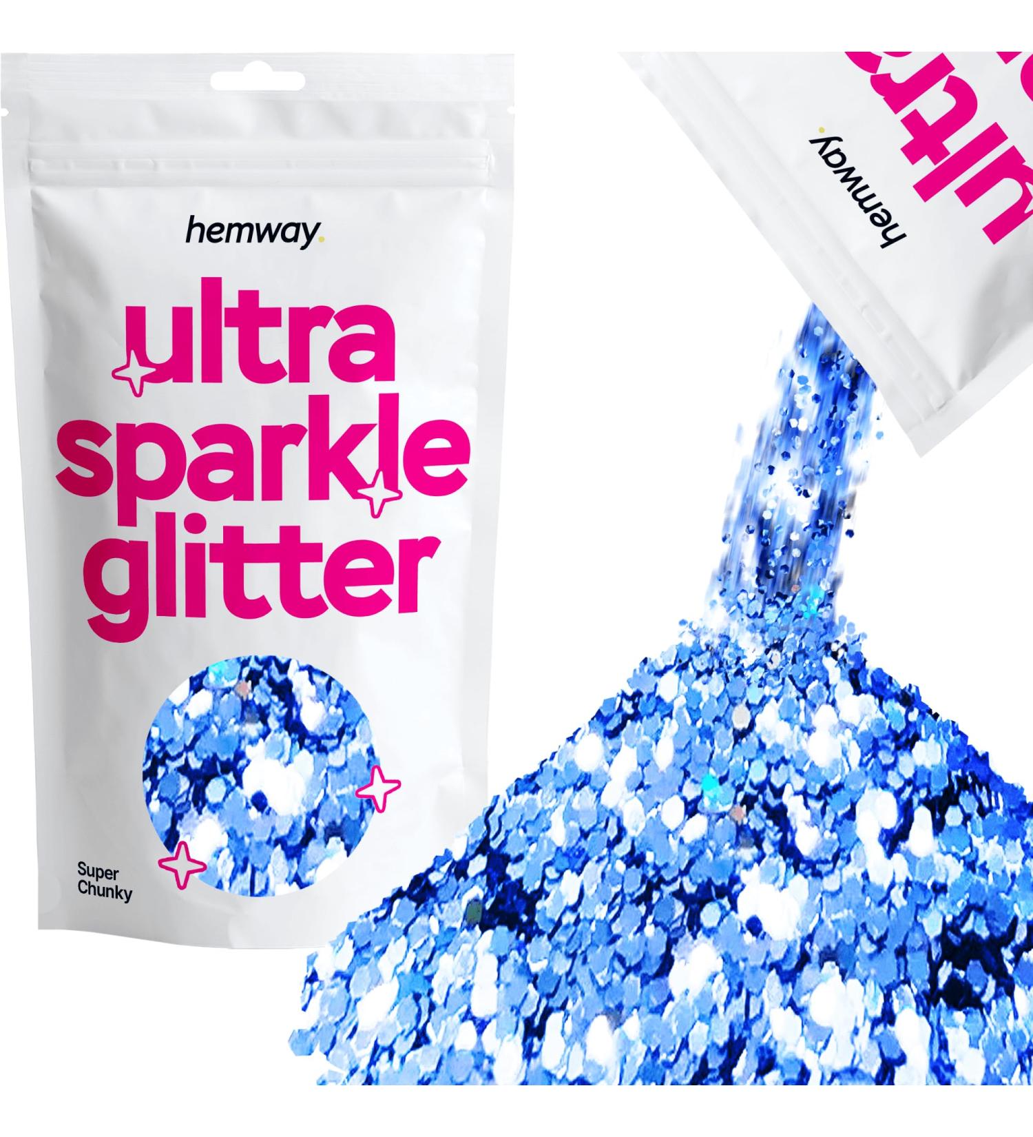 Hemway Premium Ultra Sparkle Azure Blue Glitter - Super Chunky 100g for Arts Cosmetics Resin & Festivals - Buy Online on GoSupps.com
