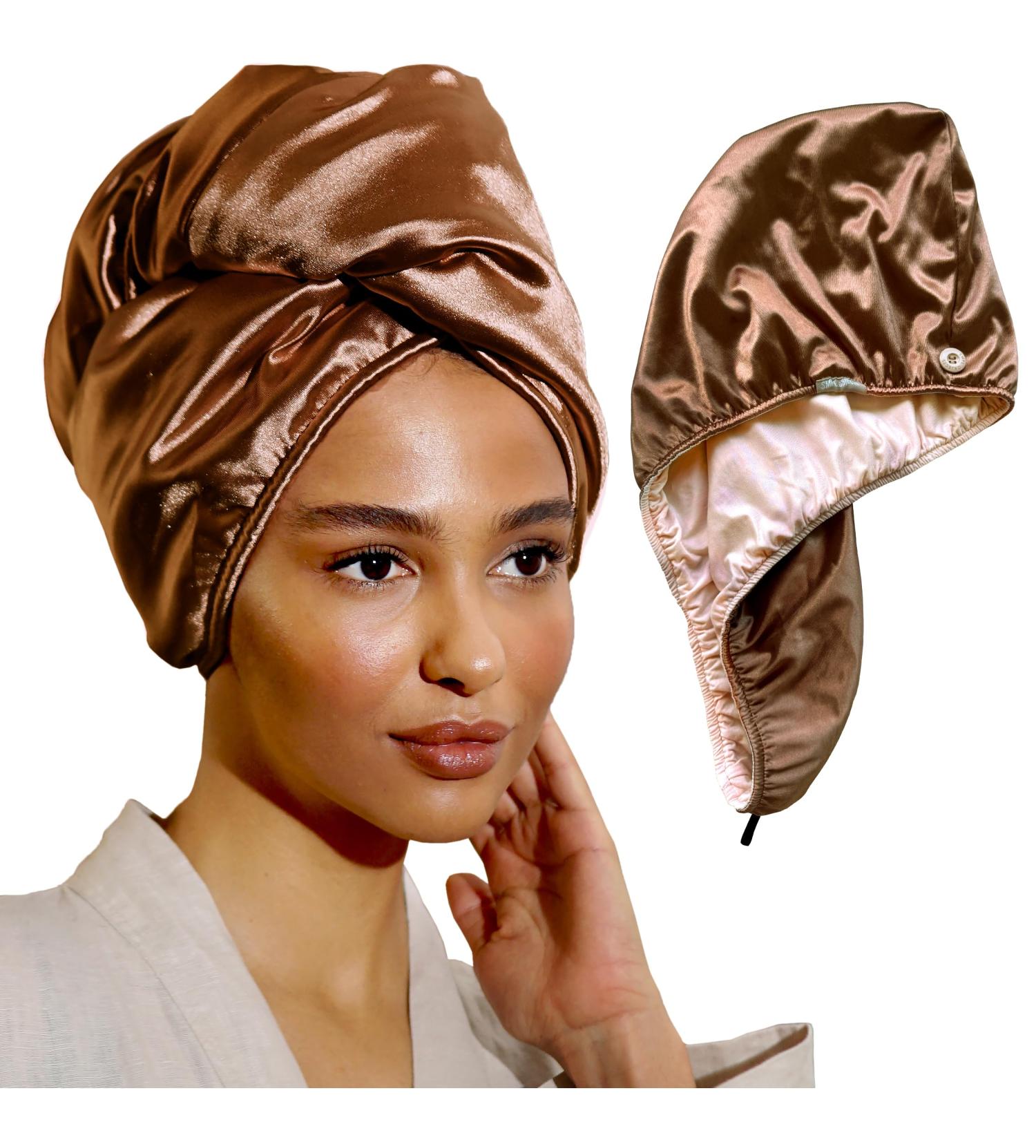 SMPL Objects Satin & Bamboo Hair Towel for Women | Curly Hair Plop Towel - Pink Bronze - Perfect for Wet Hair Care - Buy Online on GoSupps.com
