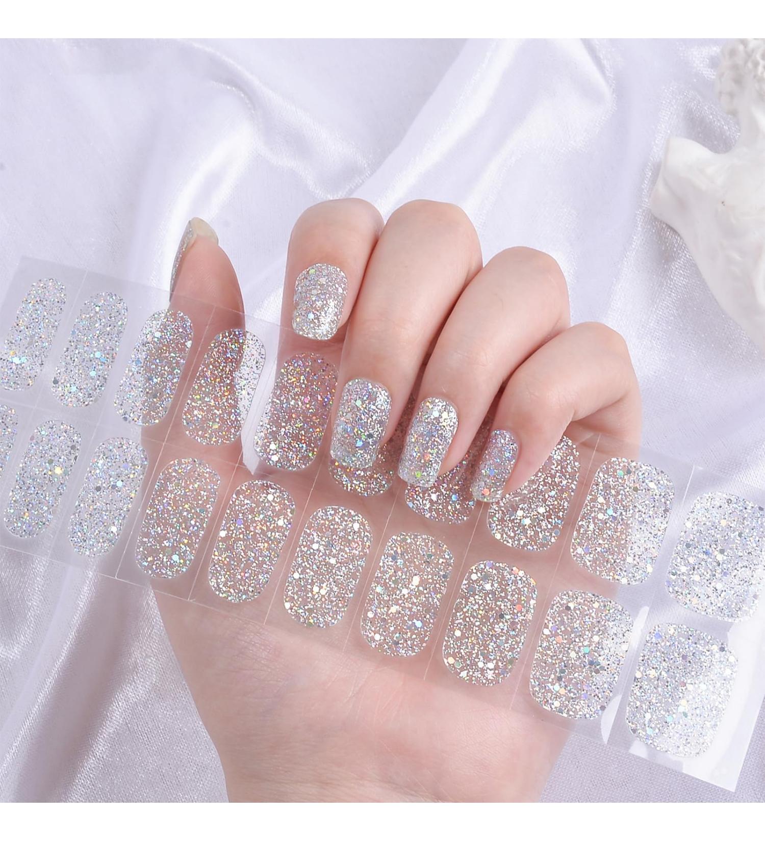 Semi Cured Gel Nails Strips 22 Stickers Nail Wraps Soft Self-Adhesive Gel Nail Stickers Salon-Quality Glitter Gel Nail Strips for Nails Manicure Require UV/LED Lamp (33-Glitter Girls) - Buy Online on GoSupps.com