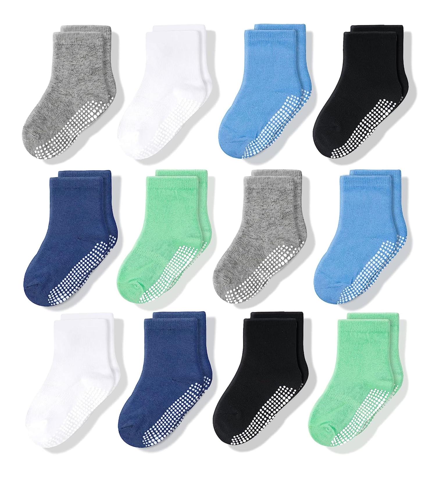 CozyWay Kids Non Slip Cotton Crew Socks - 12 Pairs, Anti-Skid Striped Design for Children 3-5 Years, Toddler Boys & Girls - Buy Online on GoSupps.com