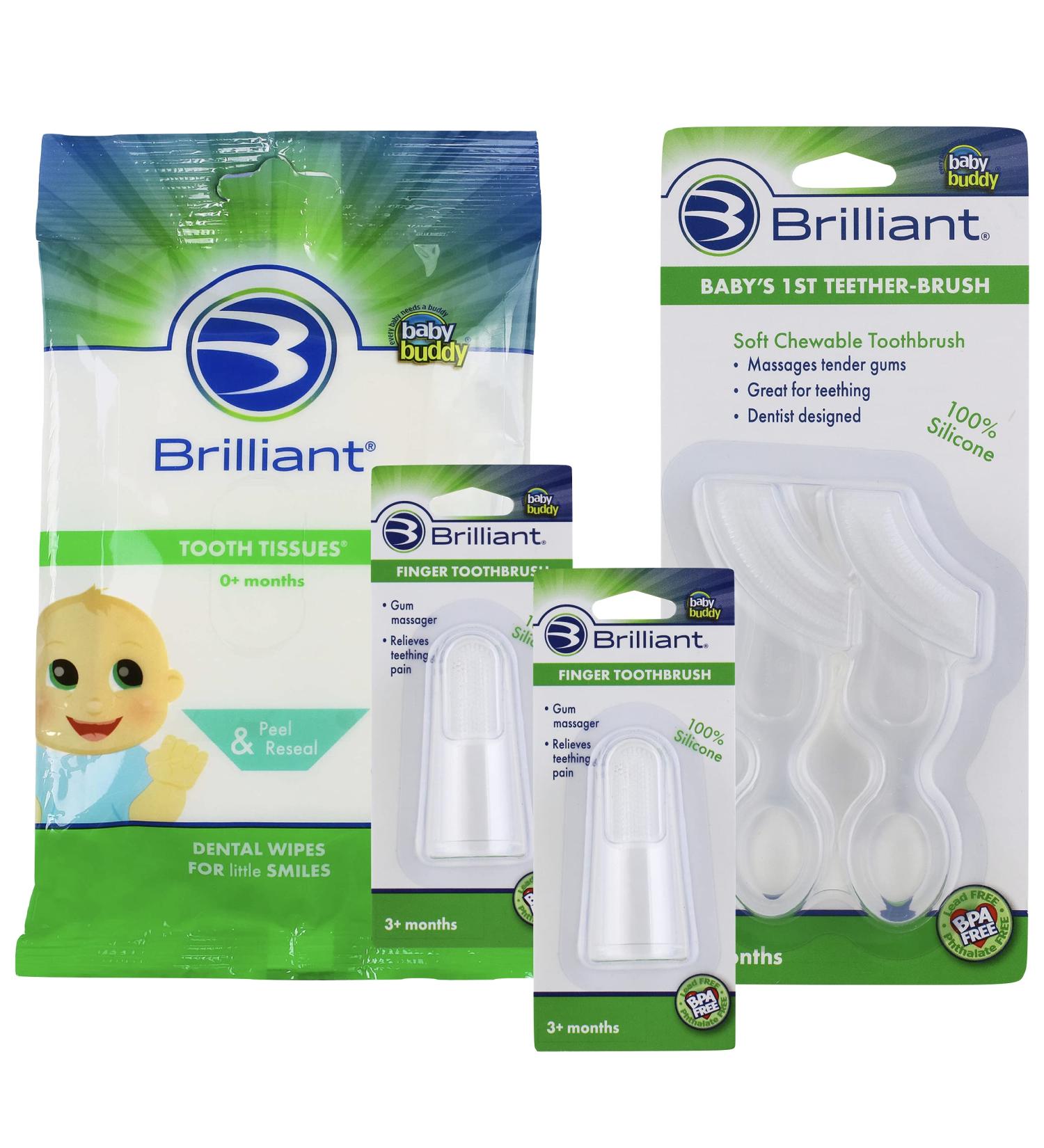 Baby Dental Hygiene Bundle: Tooth Tissues 30ct, 2 Silicone Finger Toothbrushes, 2 Baby's 1st Toothbrush - Infant Oral Care Essentials - Buy Online on GoSupps.com