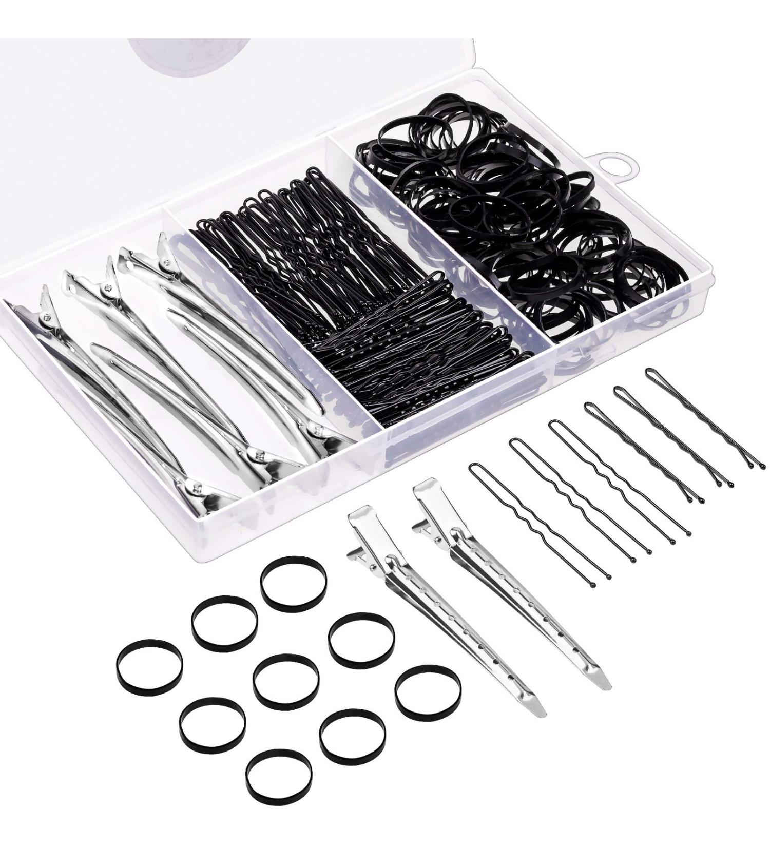 306-Piece Hair Accessories Set - 50 Hairpins 50 U Clips 200 Mini Ties & Silver Duck Clips with Storage Box - Perfect for Women & Girls - Buy Online on GoSupps.com