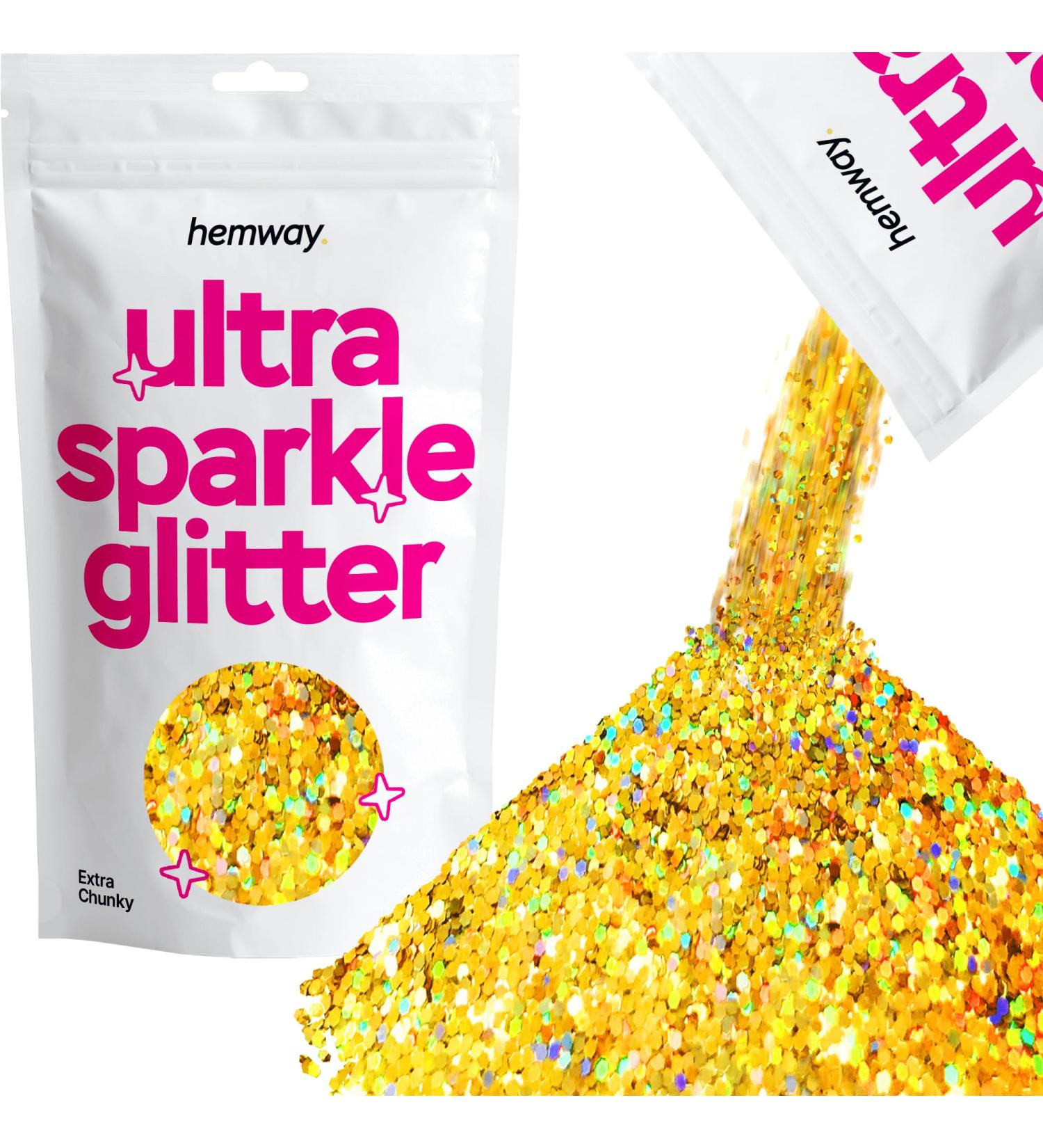 Hemway Extra Chunky Gold Holographic Glitter 100g - Cosmetic Safe 1mm | Premium Craft Supplies for DIY & Arts - Buy Online on GoSupps.com