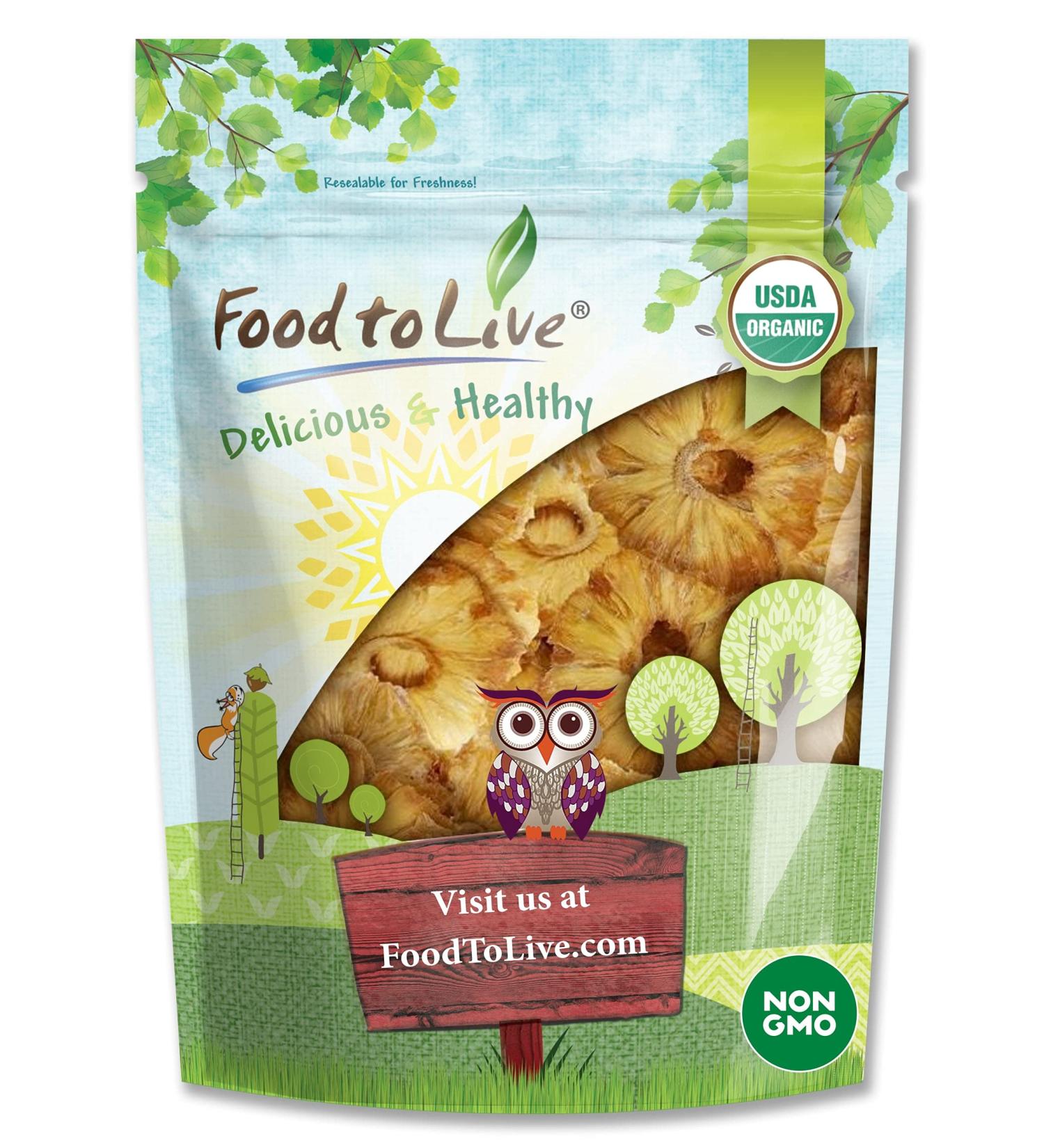 Food to Live Organic Dried Pineapple Rings - 2 lbs Non-GMO Vegan Snack | Unsweetened No Added Sugar Perfect for Desserts & Baking - Buy Online on GoSupps.com
