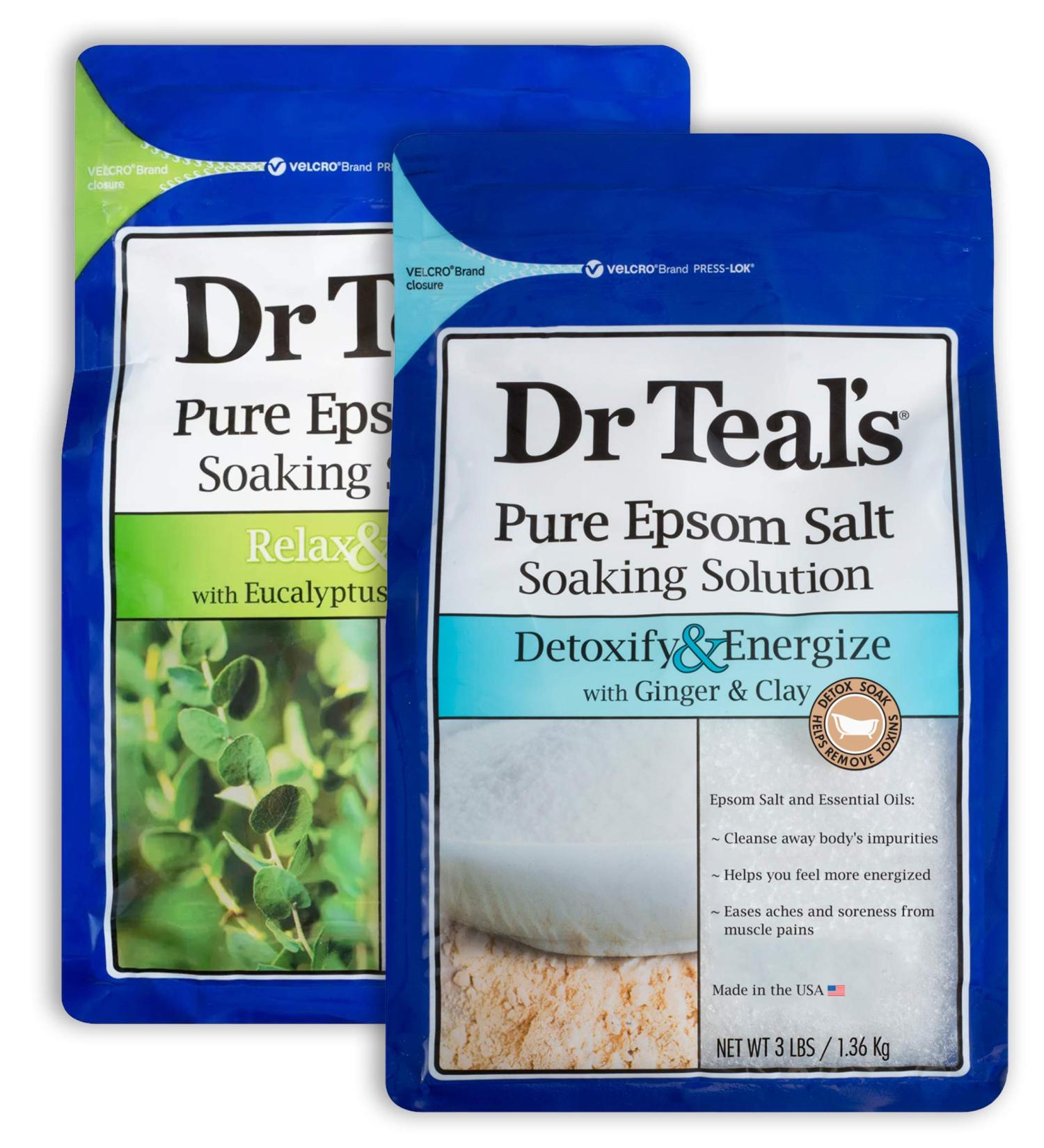 Dr Teal's Epsom Salt Bath Combo Pack - 6 lbs Total - Relax & Relief with Eucalyptus & Spearmint, Detoxify & Energize with Ginger & Clay - Buy Online on GoSupps.com