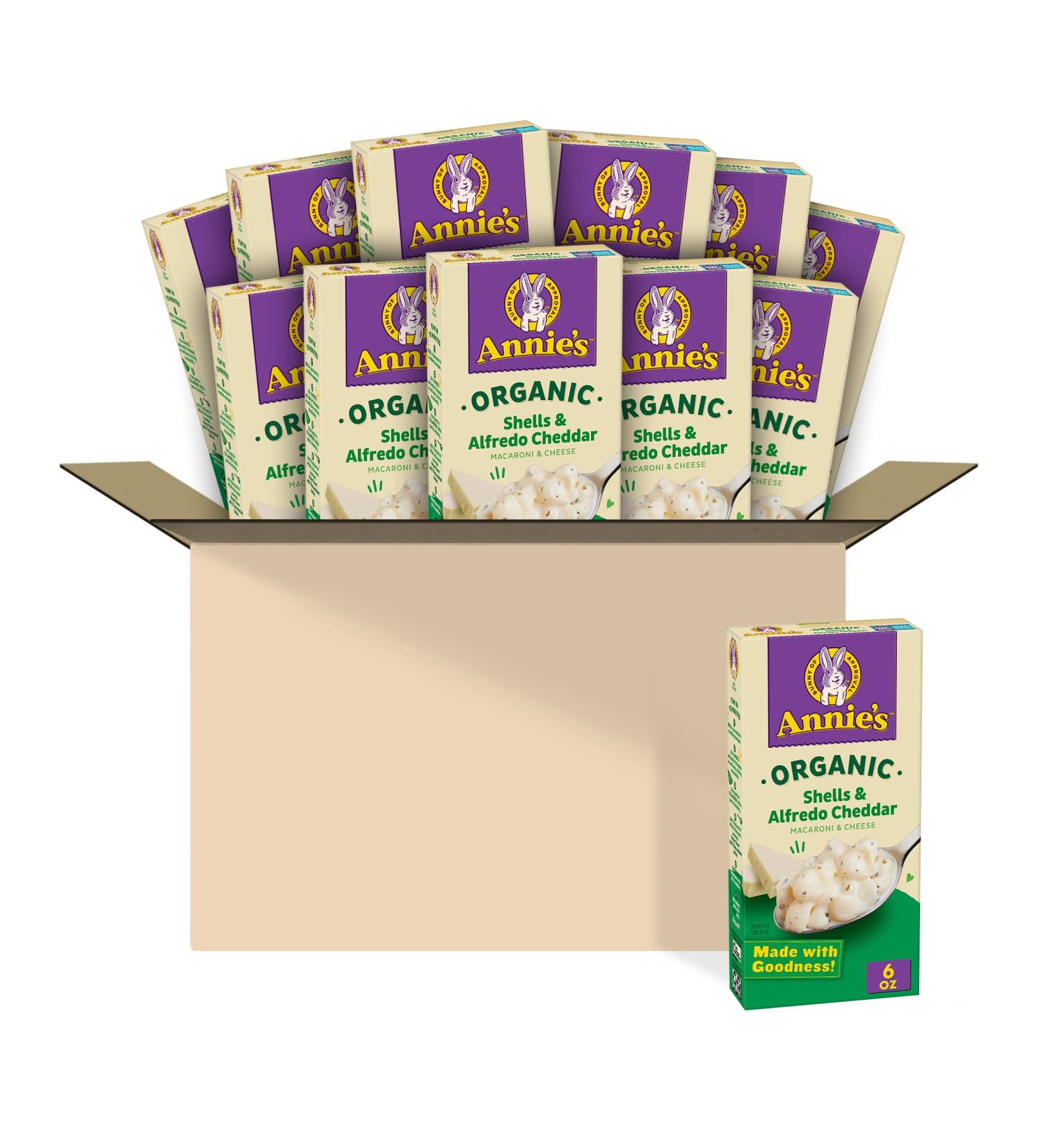 Annie's Organic Alfredo Shells & Cheddar Macaroni Cheese - 12 Pack (6 oz Each) - Buy Online on GoSupps.com