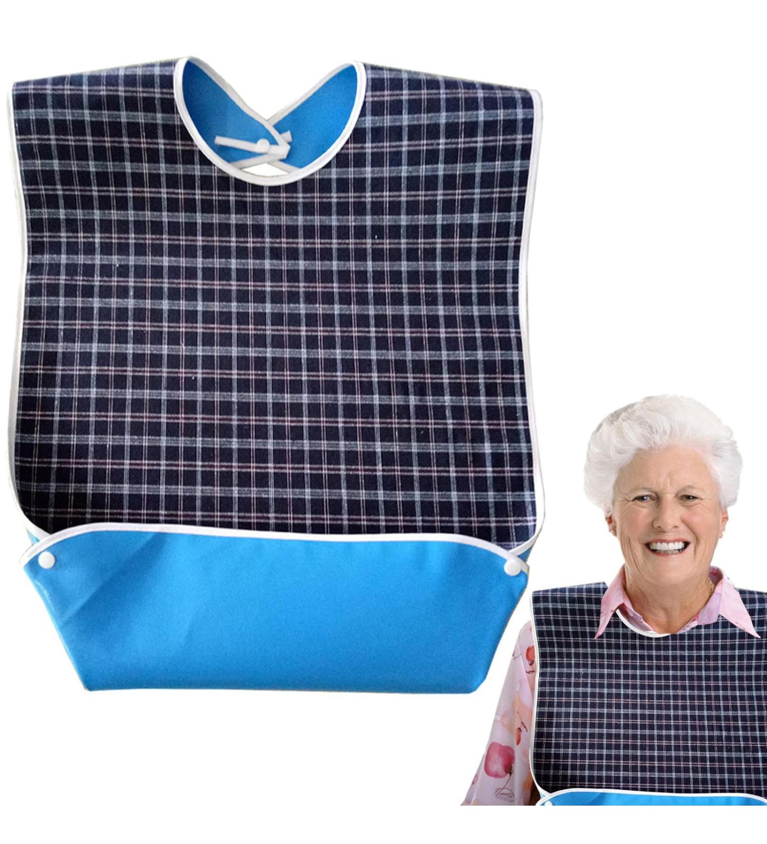Dining Bibs for Adults Reusable Waterproof Feeding Bib with Crumb Catcher - Washable and Reusable Clothing Protectors for Adults Senior Citizens Tosier Blue - Buy Online on GoSupps.com