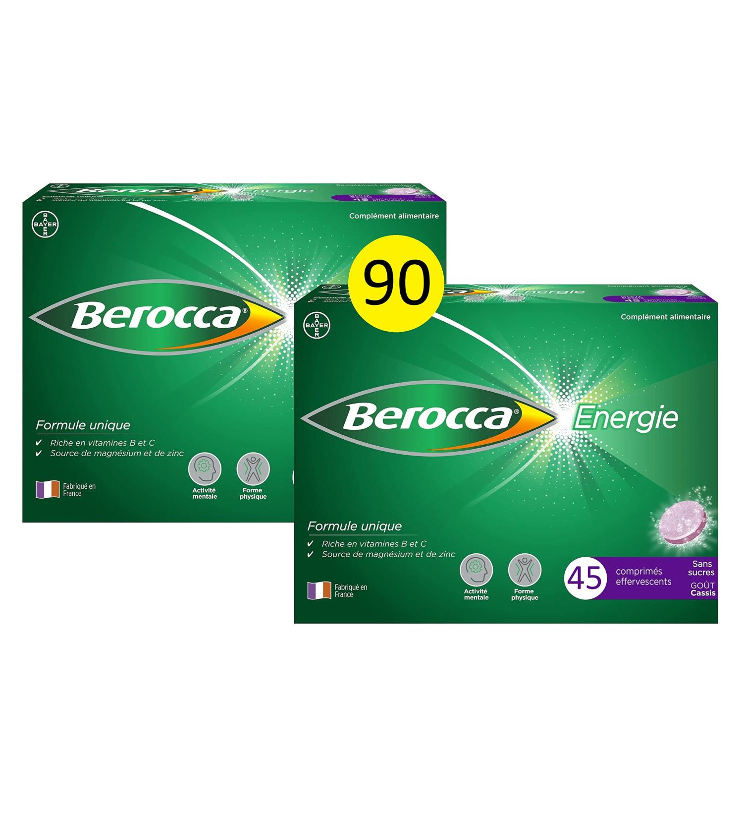 Berocca Cassis Energy - Multivitamins and Minerals - Vitamin C B3 B5 B1 B12 Magnesium and Zinc - Dietary Supplement - Helps Reduce Fatigue - 2 x 45 Effervescent Tablets - Buy Online on GoSupps.com