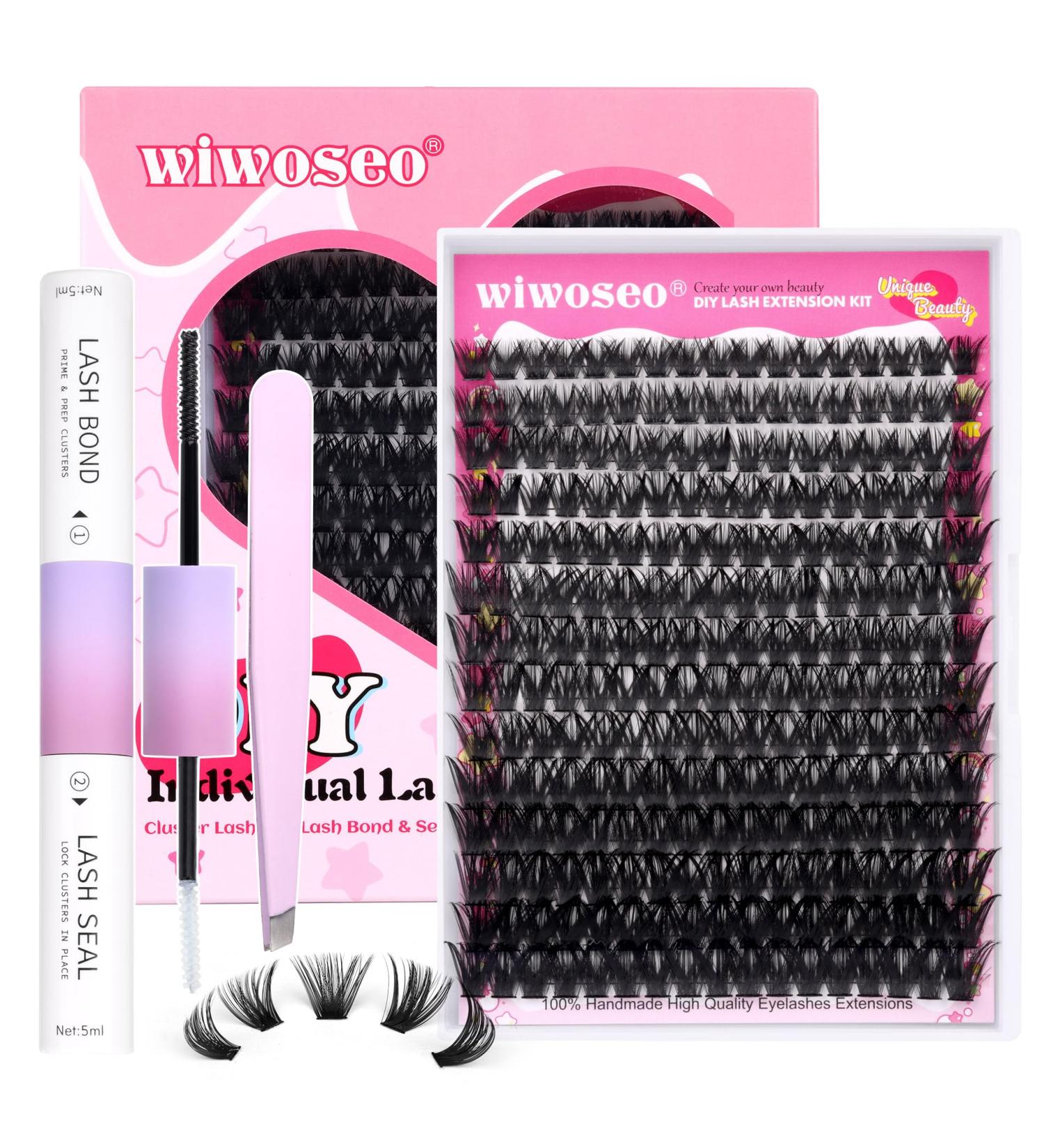 wiwoseo Russian Cluster Lashes Kit - Individual Eyelash Extensions with Glue (0.07D Volume, 9-16MM) - Buy Online on GoSupps.com