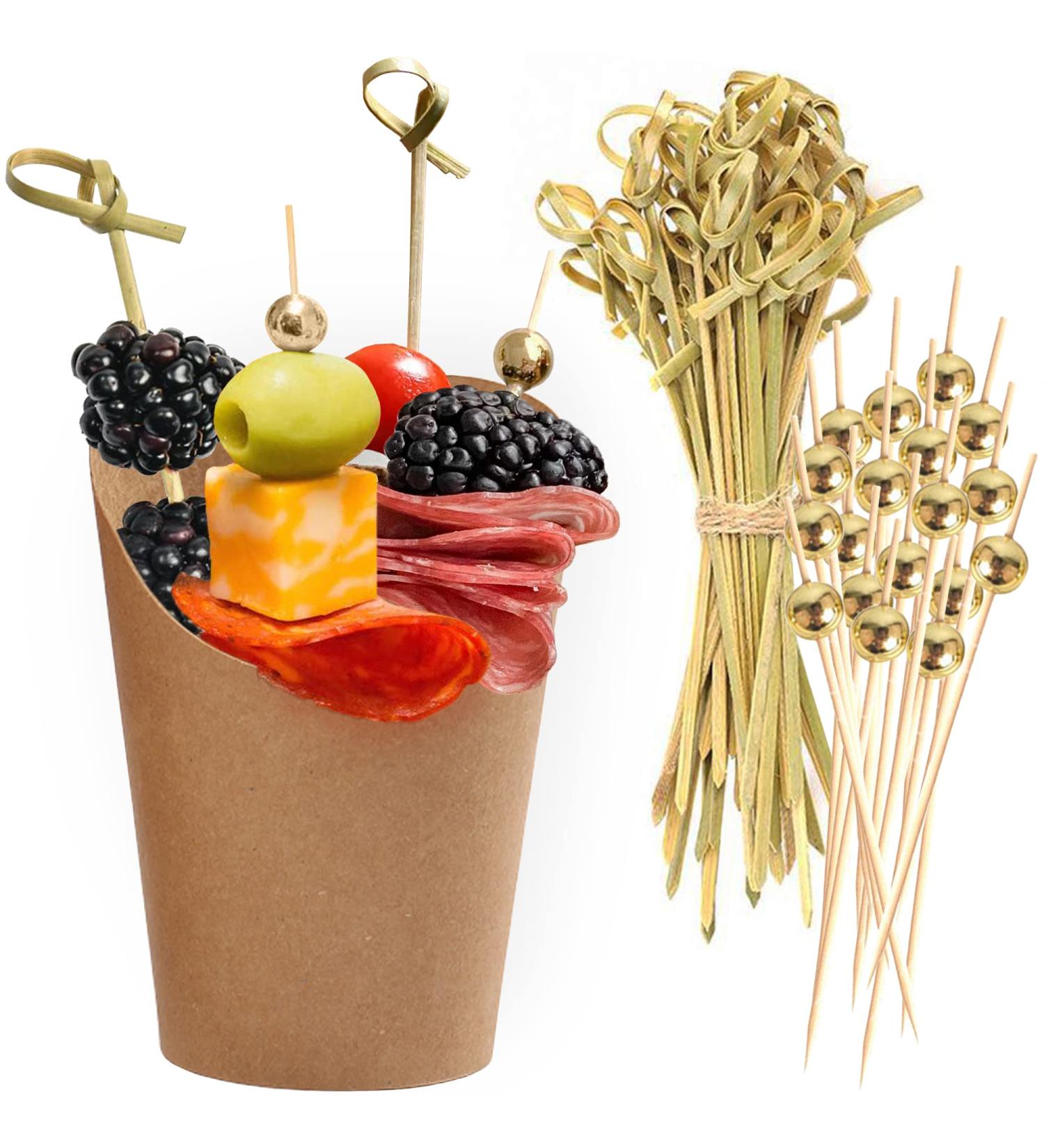 Kraft Charcuterie Cups & Picks Set - 50 Cups + 200 Picks - Disposable Brown Paper Appetizer Cups by CUSINIUM - Buy Online on GoSupps.com