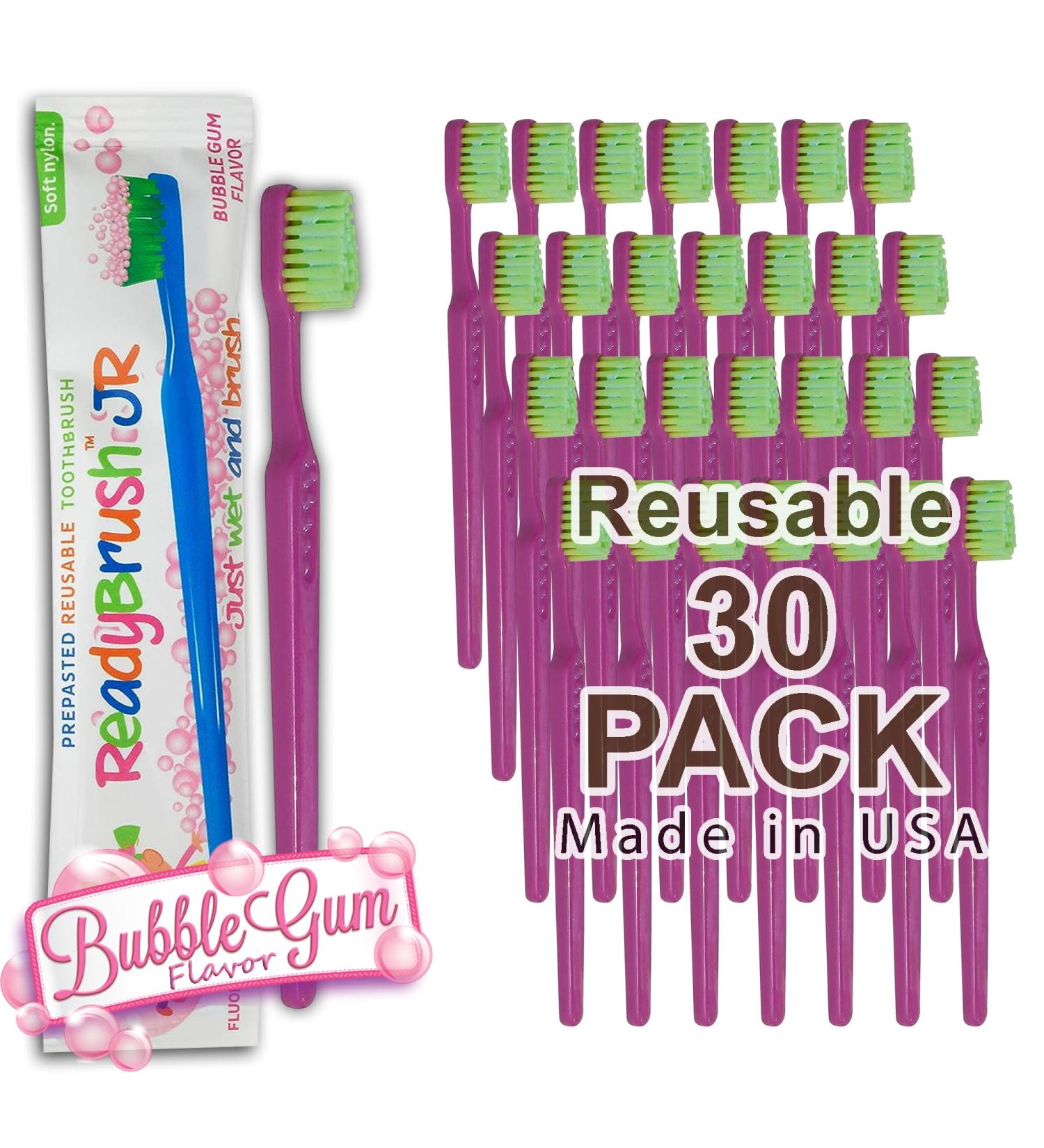 READYBRUSH JR 30 Reusable Kids Toothbrushes with Bubblegum Toothpaste - Bulk Individually Wrapped Travel Toothbrushes Made in the USA - Buy Online on GoSupps.com
