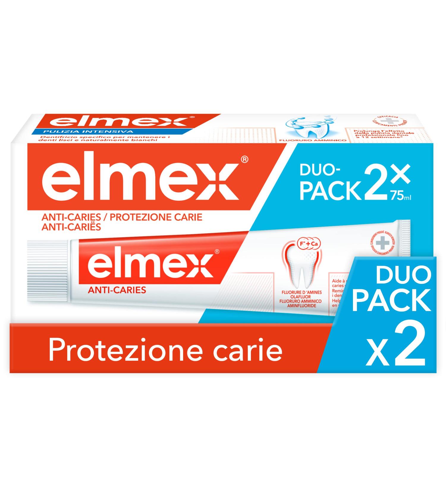 Elmex Toothpaste Caries Protection - Remineralizing Formula with Aminofluoride | 2 x 75 ml - Effective Dental Care | International Shipping - Buy Online on GoSupps.com