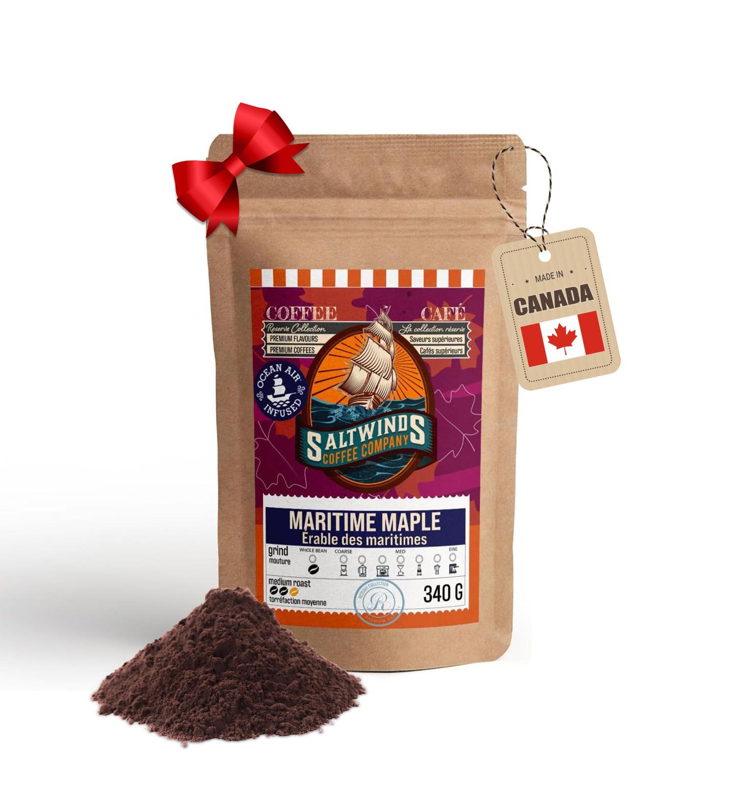 Maritime Maple Ground Coffee by Saltwinds Coffee Company (340g) | Medium Roast Coffee Ground 100% Arabica Low Acid Coffee | Delicious Flavoured Coffee Freshly Roasted in the Maritimes Maritime Maple (Ground) 340 g (Pack of 1) - Buy Online on GoSupps.com
