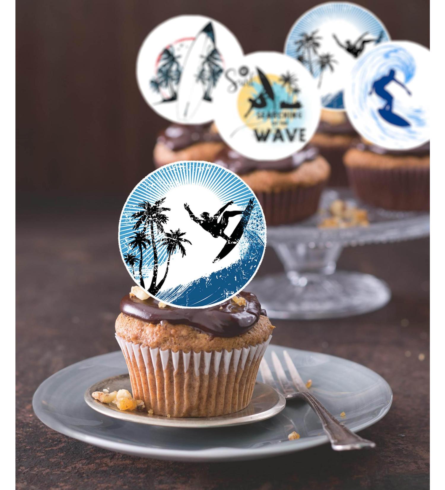 24 x Pre-Cut Surfing 7 Edible Stand up Wafer/Rice Paper Cupcake Cake Toppers Birthday Party Beach Holiday Surfboard Ocean Water Sport Decorations - Buy Online on GoSupps.com