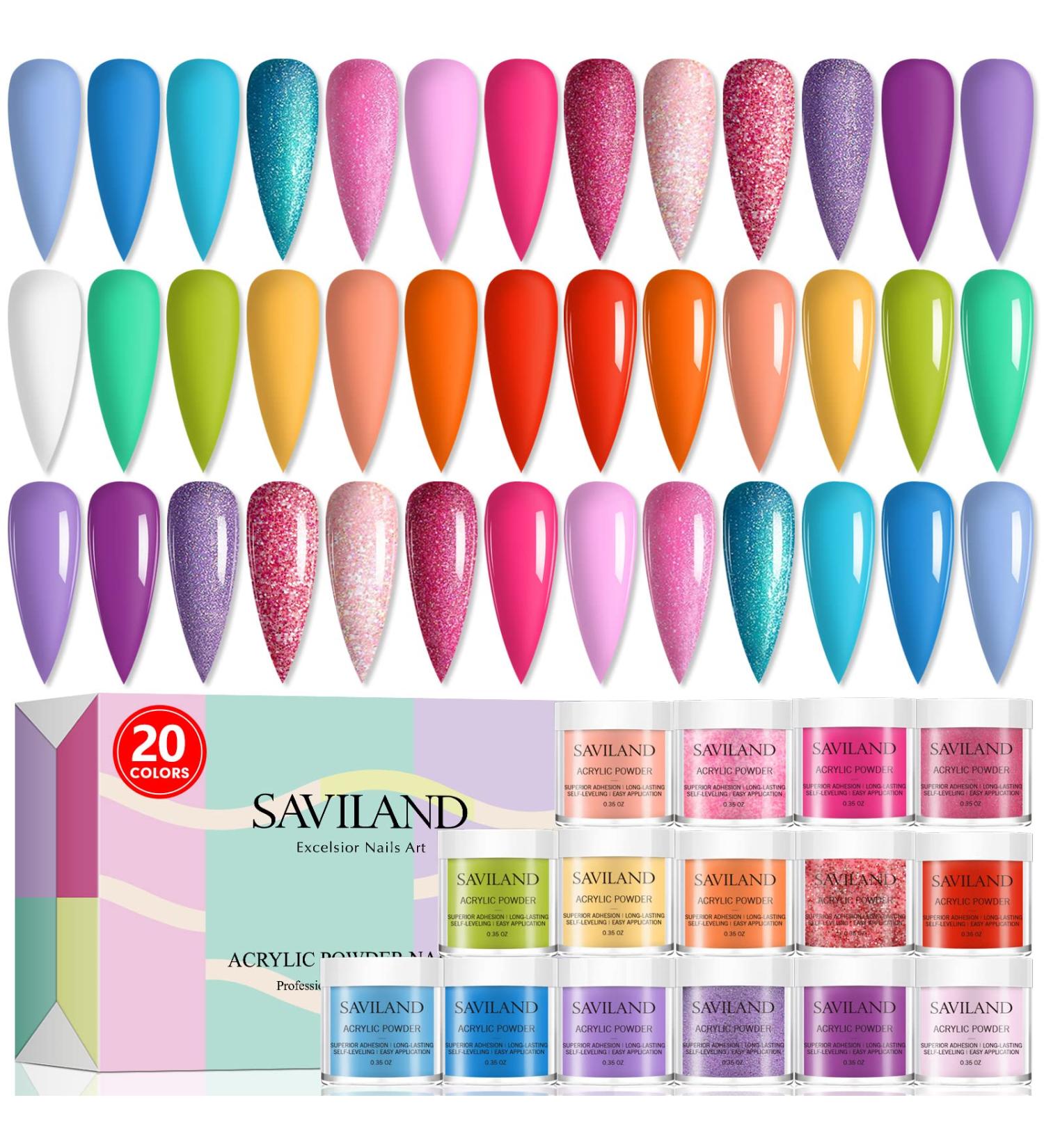 Saviland Acrylic Powder Set Starter - 20 Colors Pink Red Acrylic Powder for Nails Music Festival Set Spring Summer Nail Extension Nail Carving Long-Lasting Easy to Use Acrylic Powder DIY Nail Art 2-Acrylic Powder Set Mus... - Buy Online on GoSupps.com