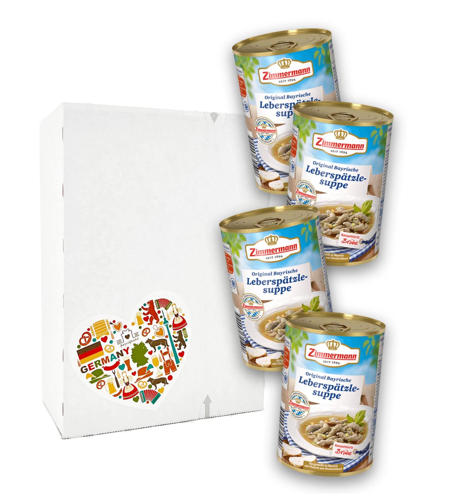 Zimmermann Liver Sp tzle Soup authentic Bavarian 4-pack bundle in a gift box (4 x 400 ml)