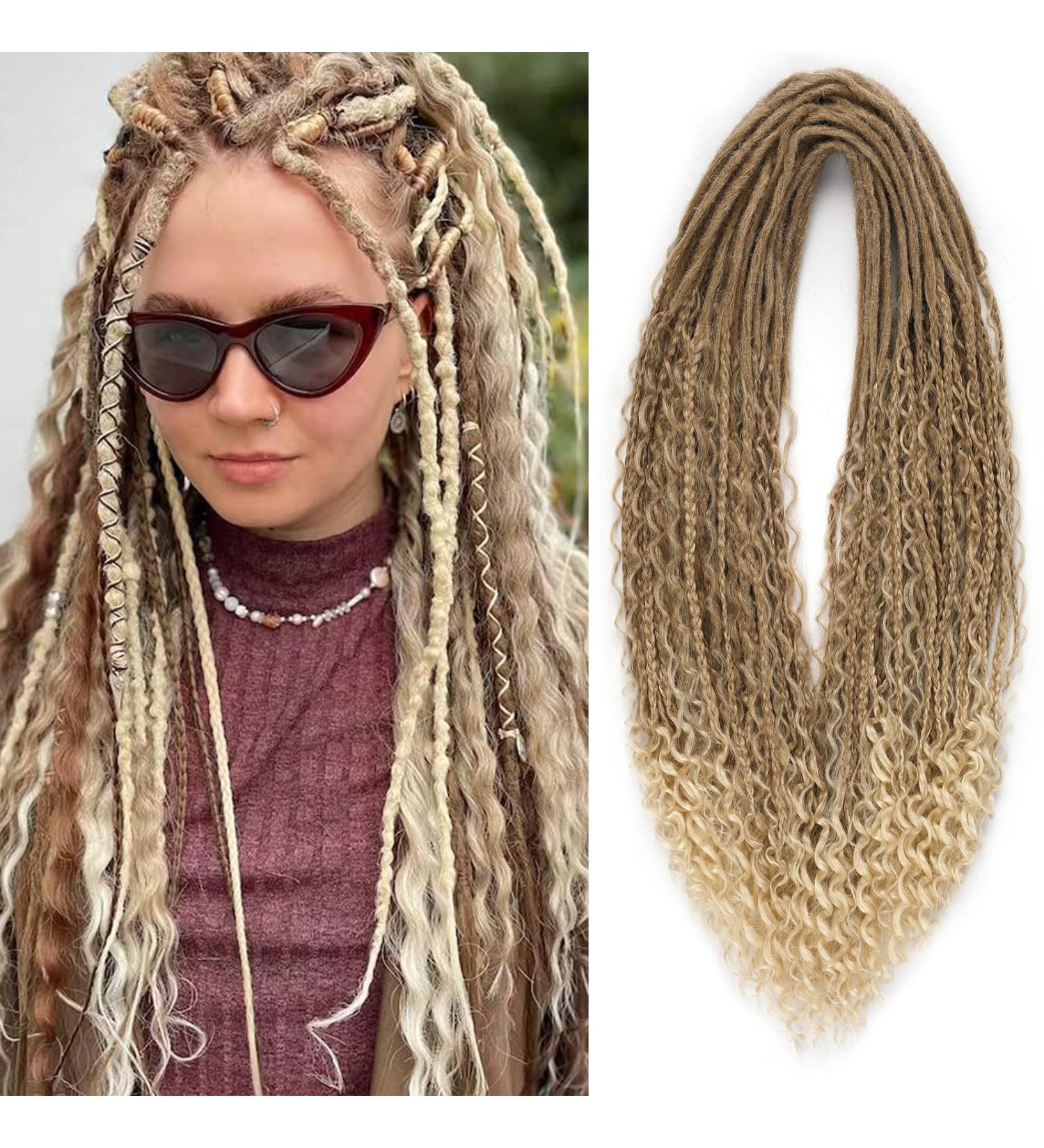 Samtress 24 Inch Boho Double Ended Dreadlock Extensions Ombre Brown Blonde Hippie Dreads 10 Strands Thin 0.6cm Handmade Bohemian Box Braids with Curly Ends for Women (#27613) - Buy Online on GoSupps.com