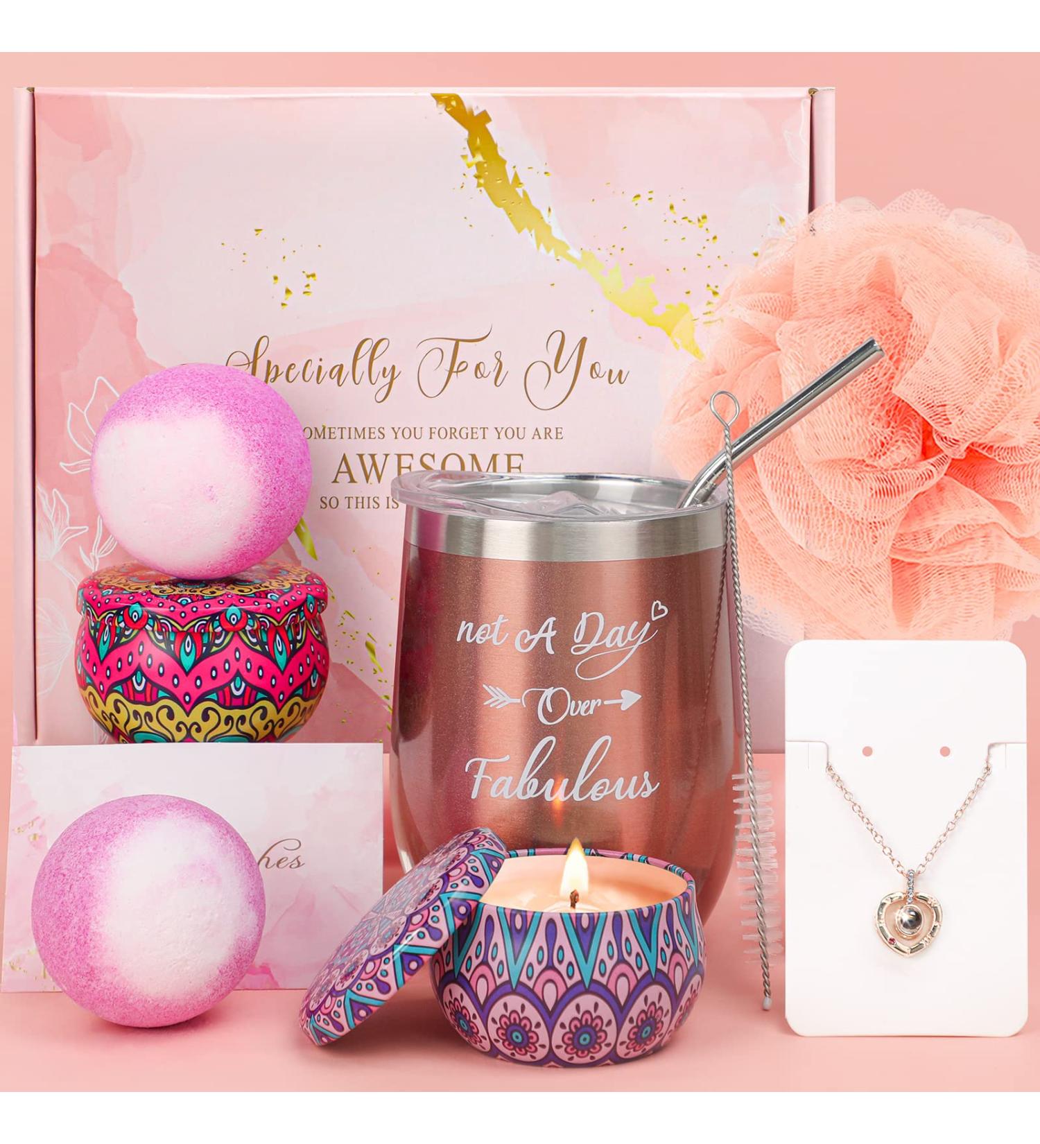 UPOFFICIS Birthday Gift for Women - Wine Tumbler, Necklace & Spa Gift Set for Her - Buy Online on GoSupps.com