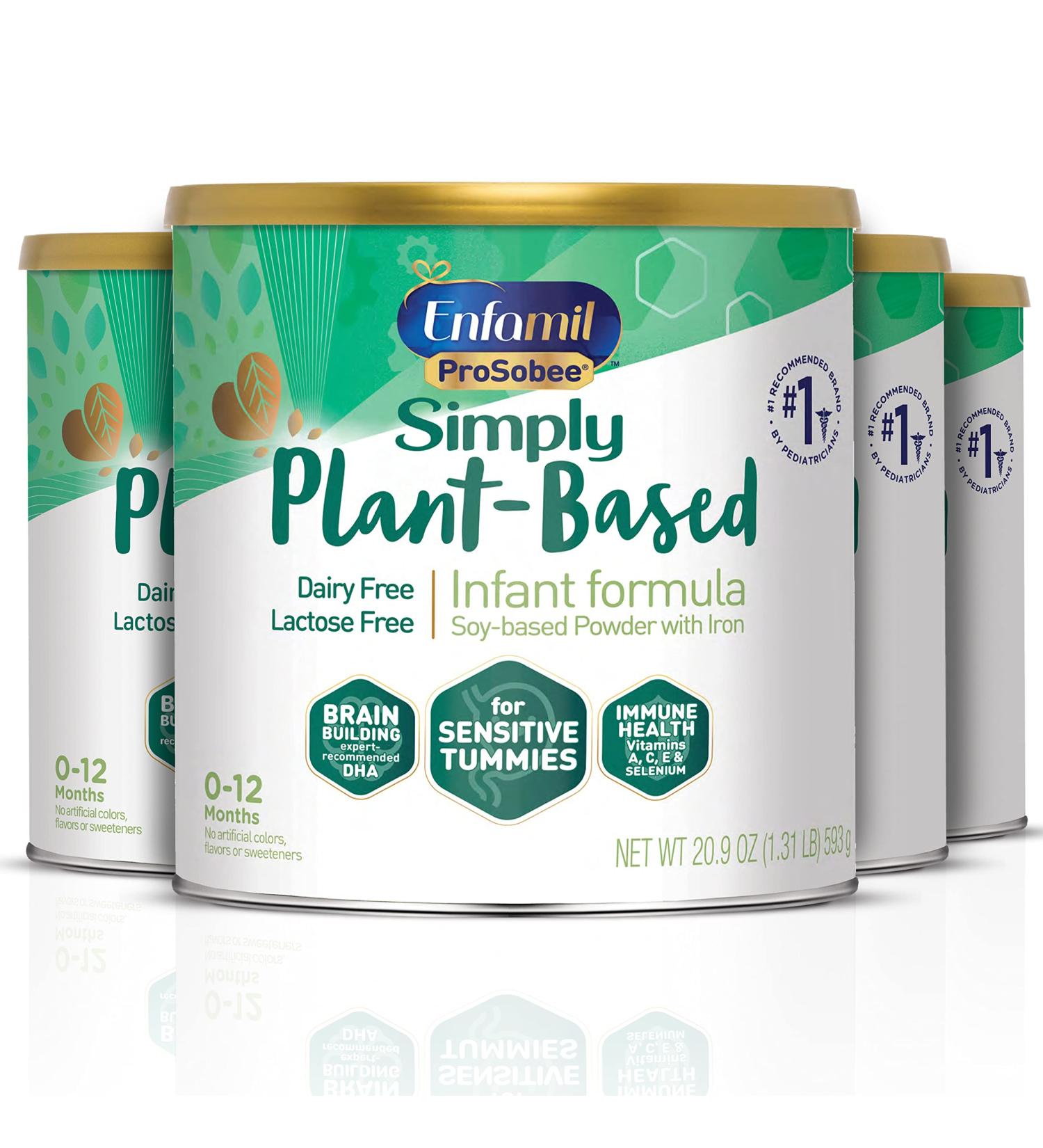 Enfamil ProSobee Soy-Based Infant Formula | Lactose-Free, Milk-Free, DHA | Plant-Sourced Protein Powder | 20.9 Oz (Pack of 4) - Buy Online on GoSupps.com