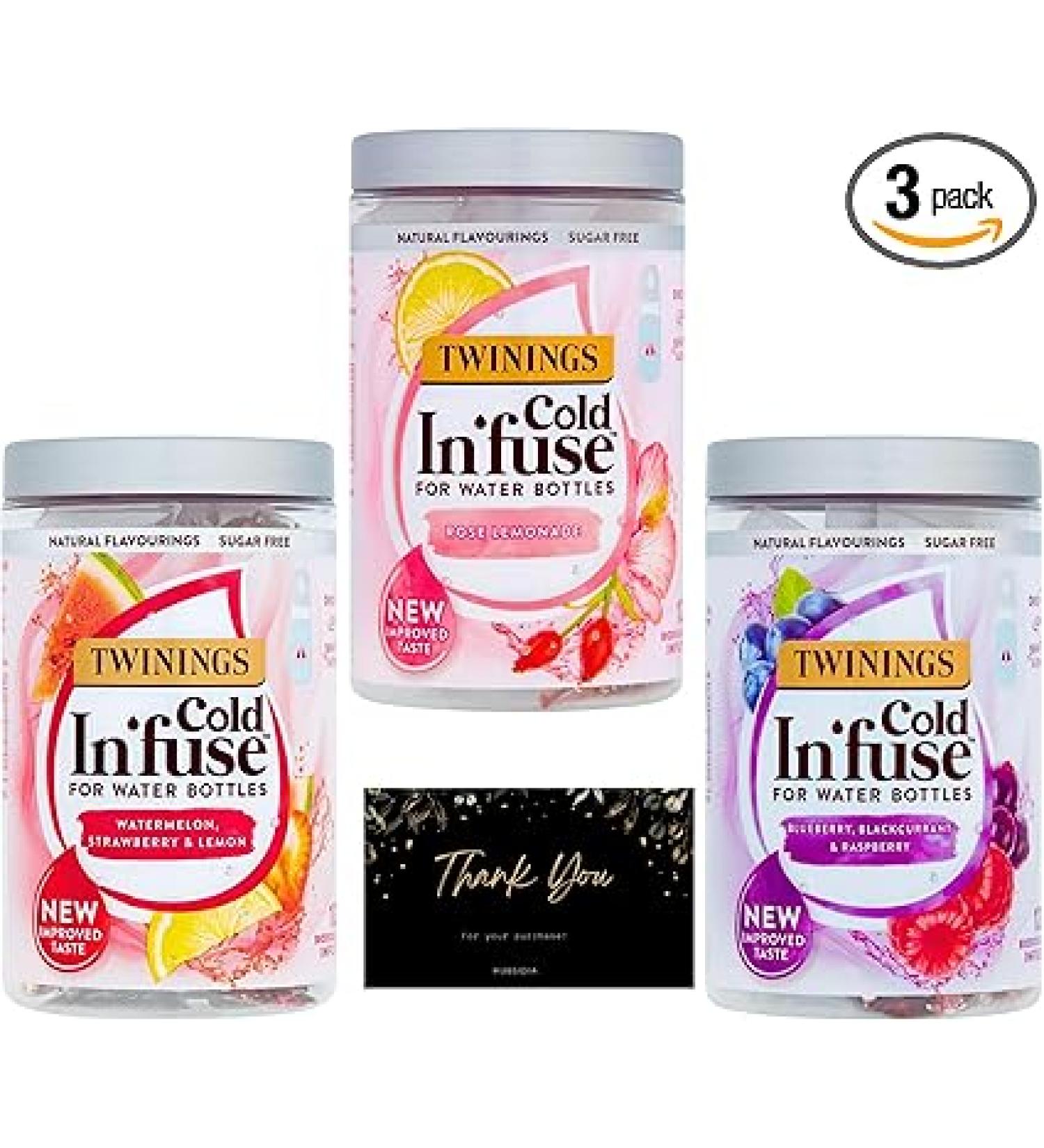 3 Pack Selection of Twinnings Cold In'Fuse | 3 Flavours 36 Infusers for Water Bottle with Hubsidia Thank you Card - Buy Online on GoSupps.com