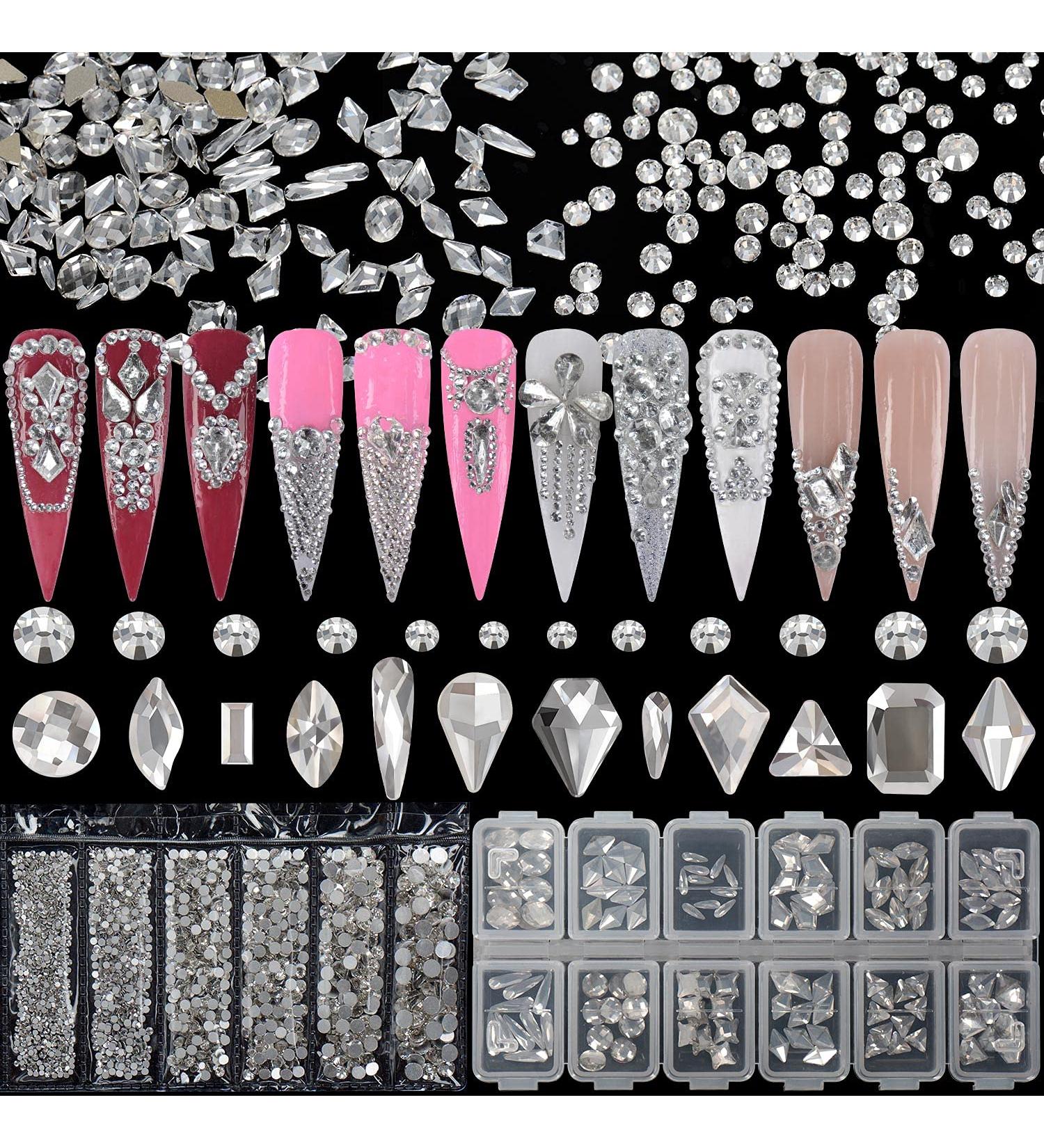 1840pcs Clear Crystal Nail Rhinestones Set - Multi-Shape Flat Back Transparent Gems for Nail Art DIY & Makeup - Buy Online on GoSupps.com