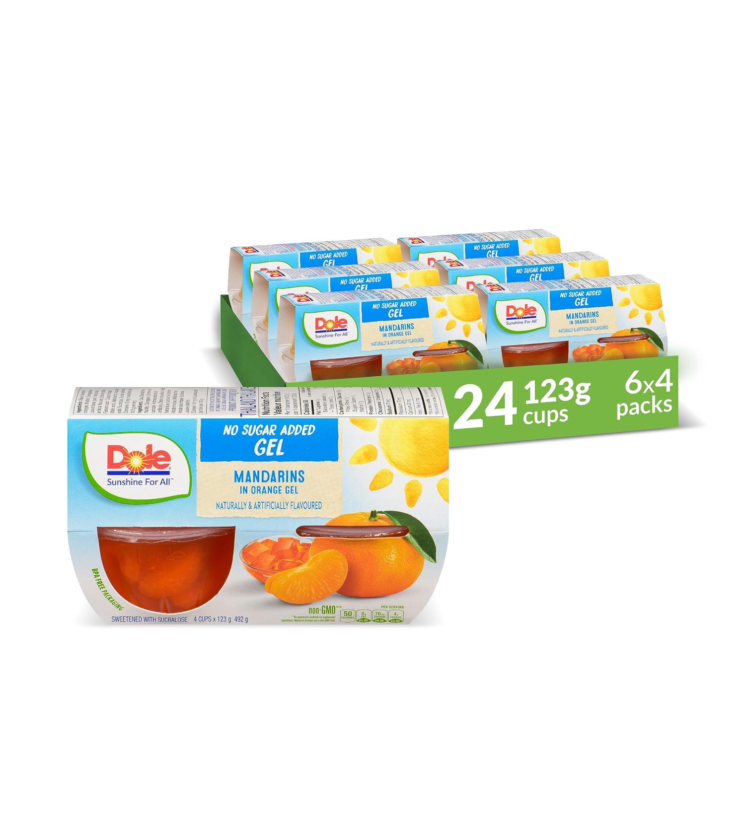 Dole Fruit Bowls Mandarins in Orange Gel No Sugar Added Gluten Free Healthy Snack 123 g 24 Cups No Sugar Added Mandarins in Orange Gel