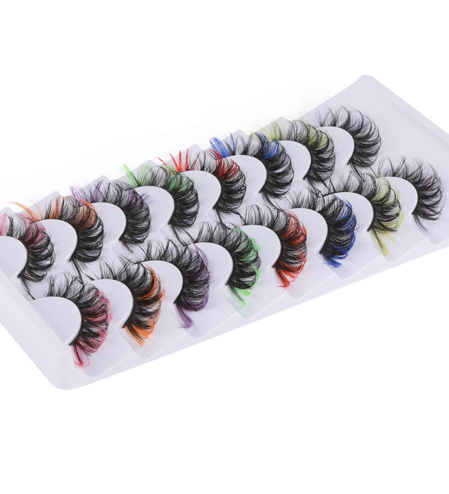 Yawamica Colored Wispy Fluffy Russian Strip Lashes - 8 Pairs (8 Colors) | D Curl False Eyelashes for Colored Lash Extensions - Buy Online on GoSupps.com