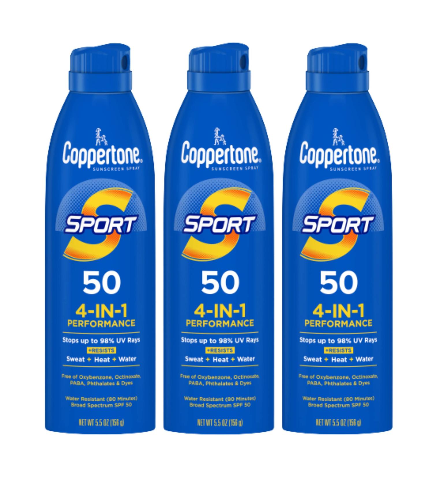 Coppertone SPORT Sunscreen Spray SPF 50 - Water Resistant Bulk Pack - 5.5 Oz, Pack of 3 - Buy Online on GoSupps.com