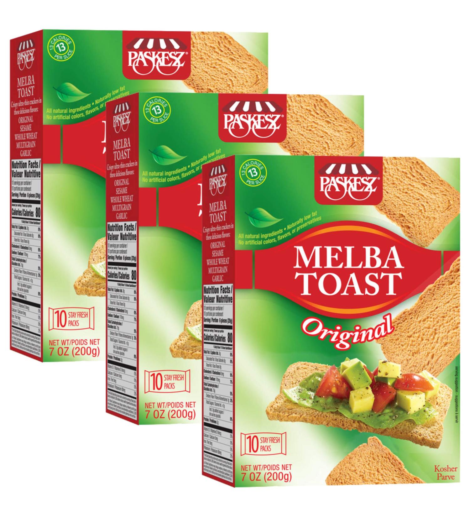 Melba Toast Flatbread Crackers - Original - Natural Thin and Crispy Toast Crackers - Classic Wheat Mini Toasts - Tostadas Melba - 7 Oz, Pack of 3
