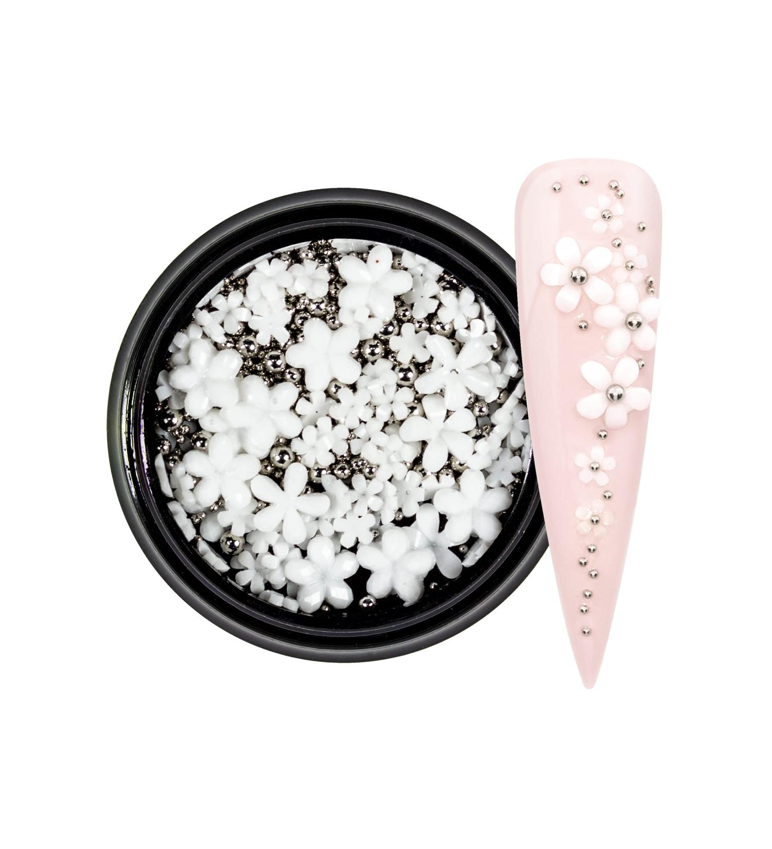 Nail Art Flower Pearls Mix - Silver Nail Design for Stunning Manicures | International Shipping Available - Buy Online on GoSupps.com