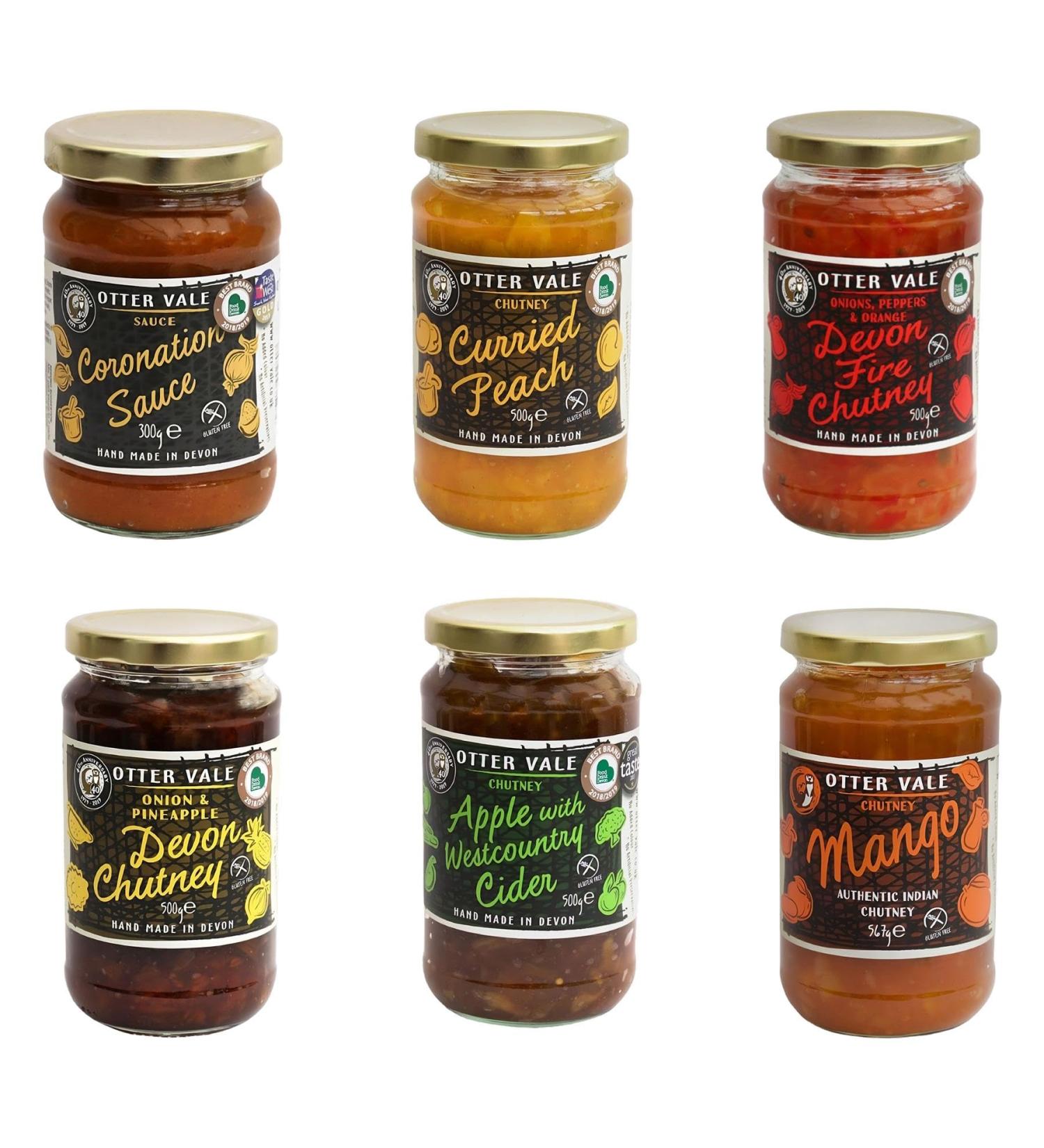 Otter Vale Chutney & Sauce Pic N Mix - Create Custom Jar Combo with 6 Flavours - Coronation Curried Peach Devon Fire Devon Onion & Pineapple Apple with West Country Cider Mango - Pack of 6 - Buy Online on GoSupps.com
