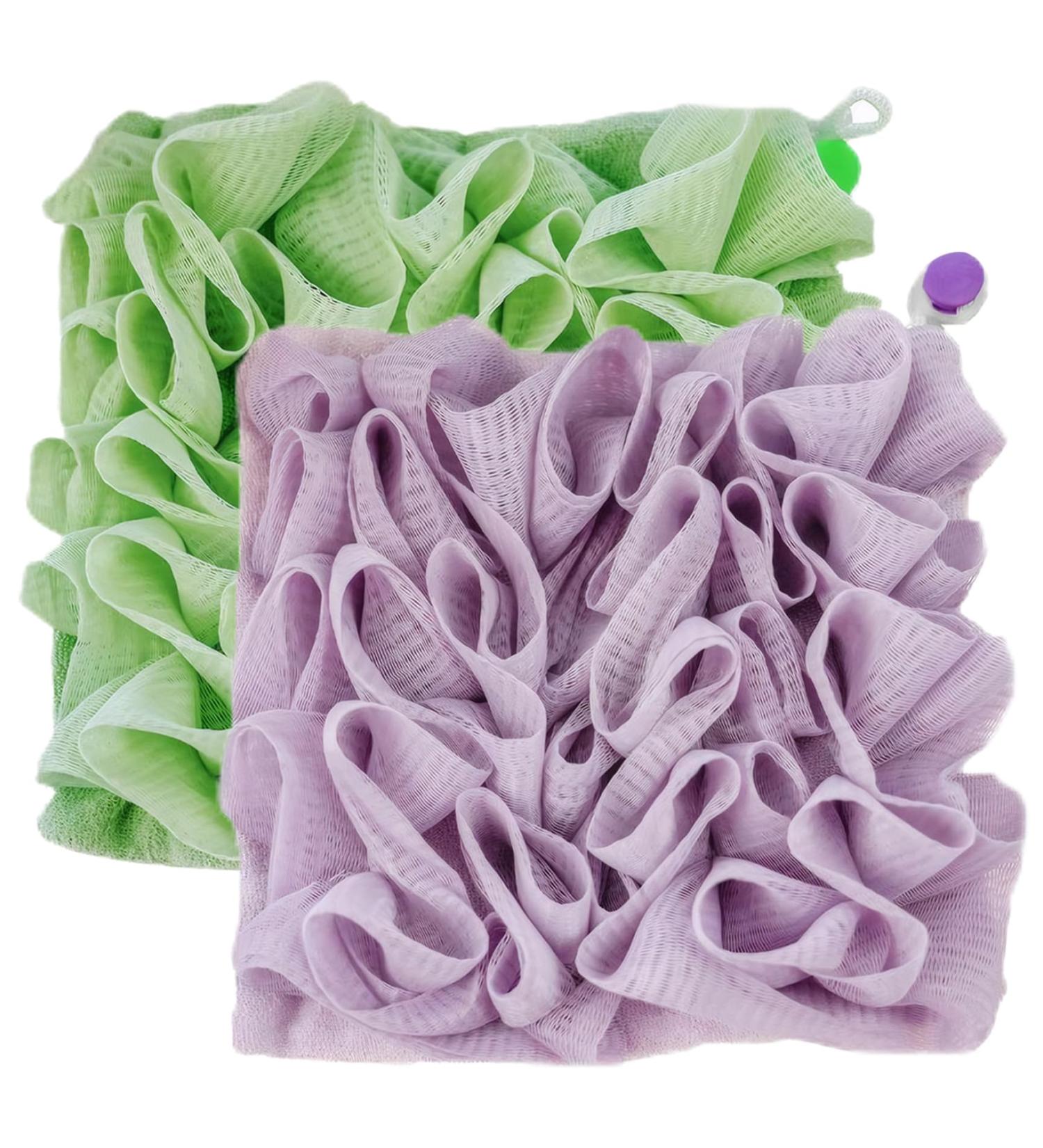 2PCS Fine Mesh Shower Loofah & Soap Storage Washcloth - Portable Exfoliating Bath Sponge with Drawstring for Ultimate Body Scrub - Buy Online on GoSupps.com