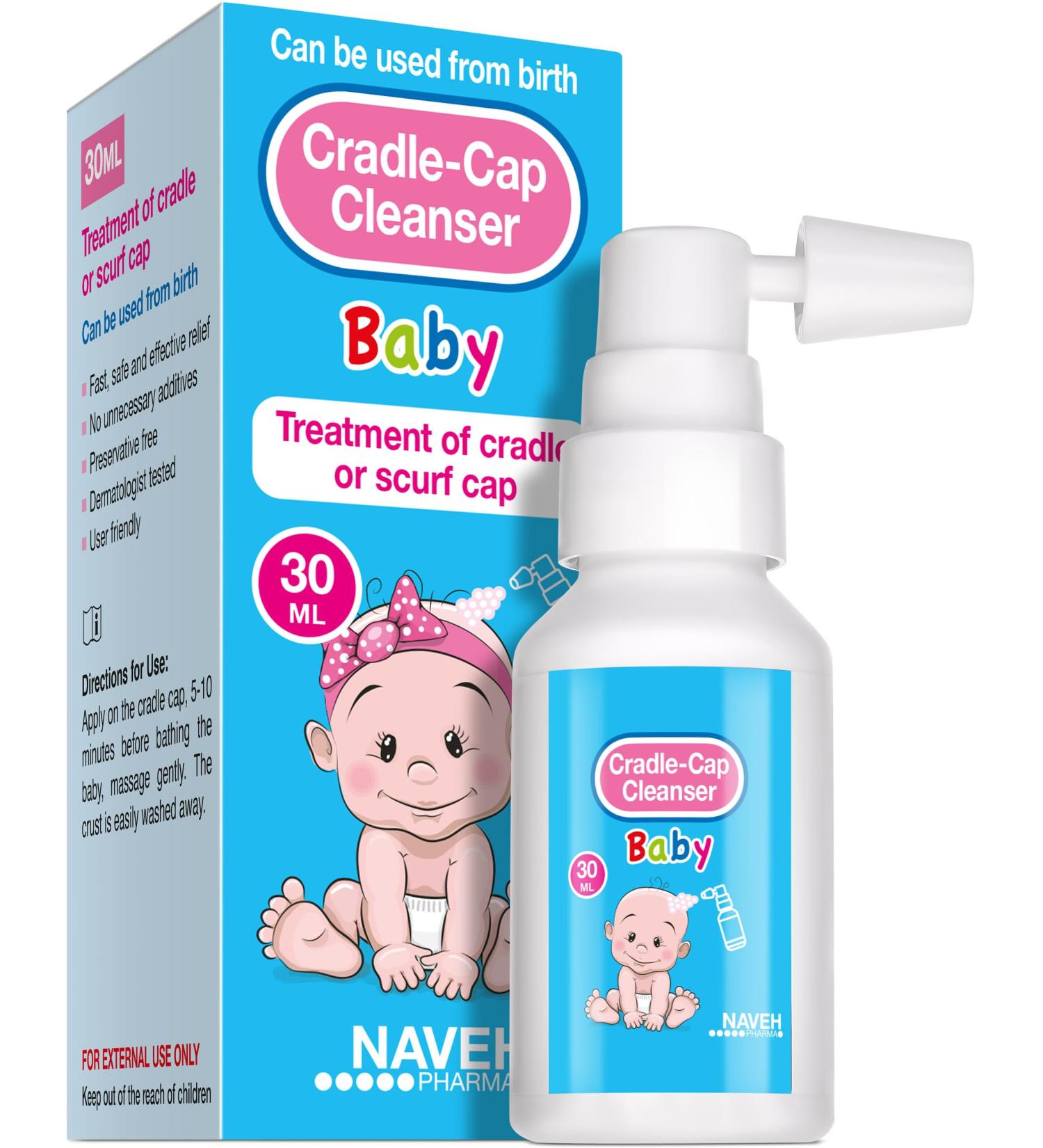 NAVEH PHARMA Cradle Cap Cleanser For Baby & Kids | 100% Natural Cradle Cap Treatment | Spray and Wash No Scrubbing | Better Than Shampoo Or Brush | Help With Dandruff | Olive Oil & Squalene | 30 ML - Buy Online on GoSupps.com