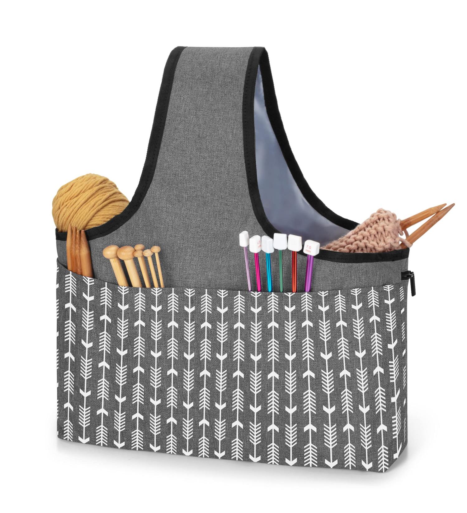 YARWO Yarn Storage Tote Wrist Bag for Yarn Skeins & Knitting Supplies - Gray with Arrow Design | Bag Only - Buy Online on GoSupps.com