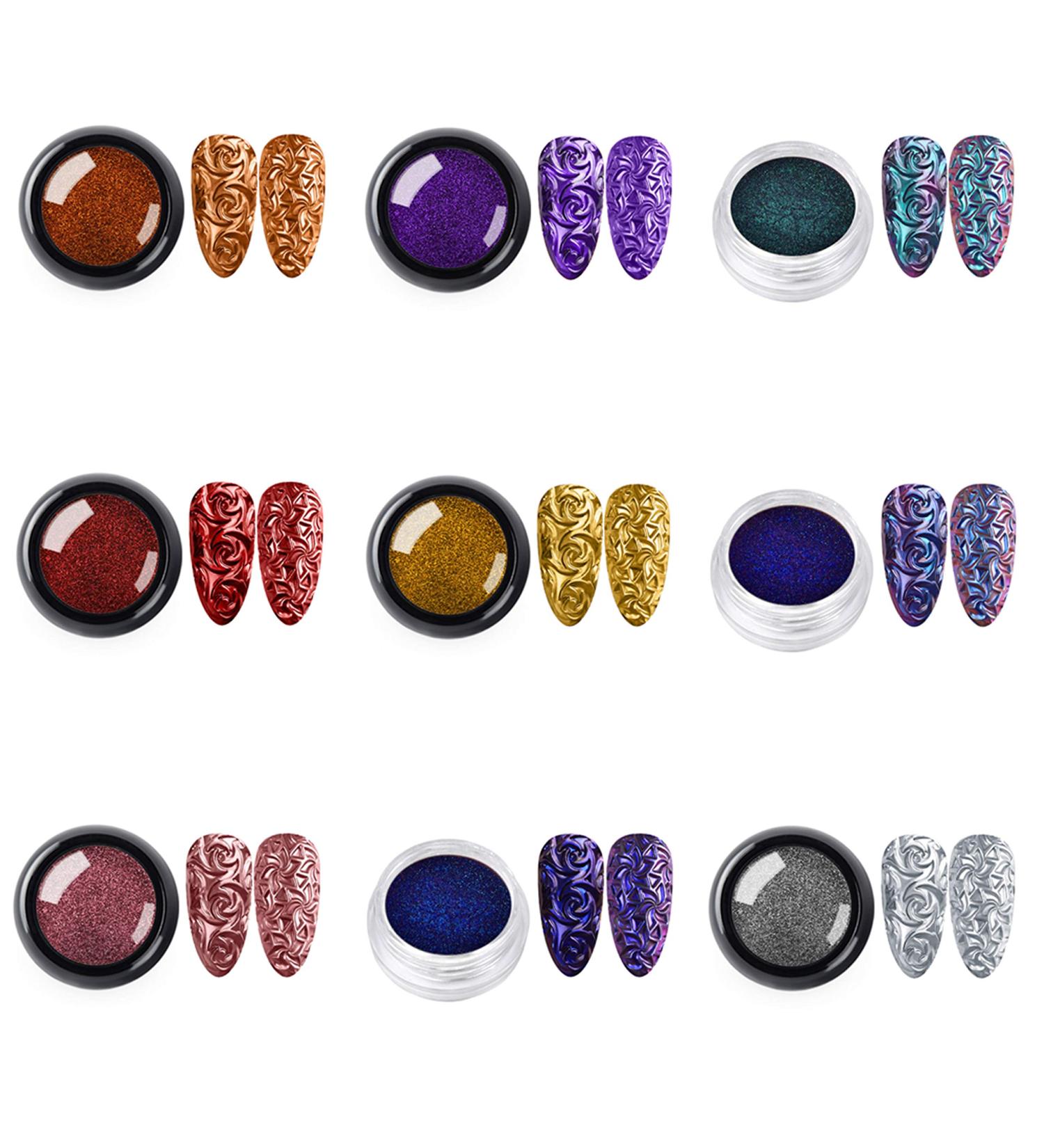 4D Sculpture Nail Art Silicone Molds - Glitter Powder PVC Soft Glue DIY Decoration Accessories (9 Pieces) - Magic Mirror & Titanium Powder for Stunning Designs - Buy Online on GoSupps.com