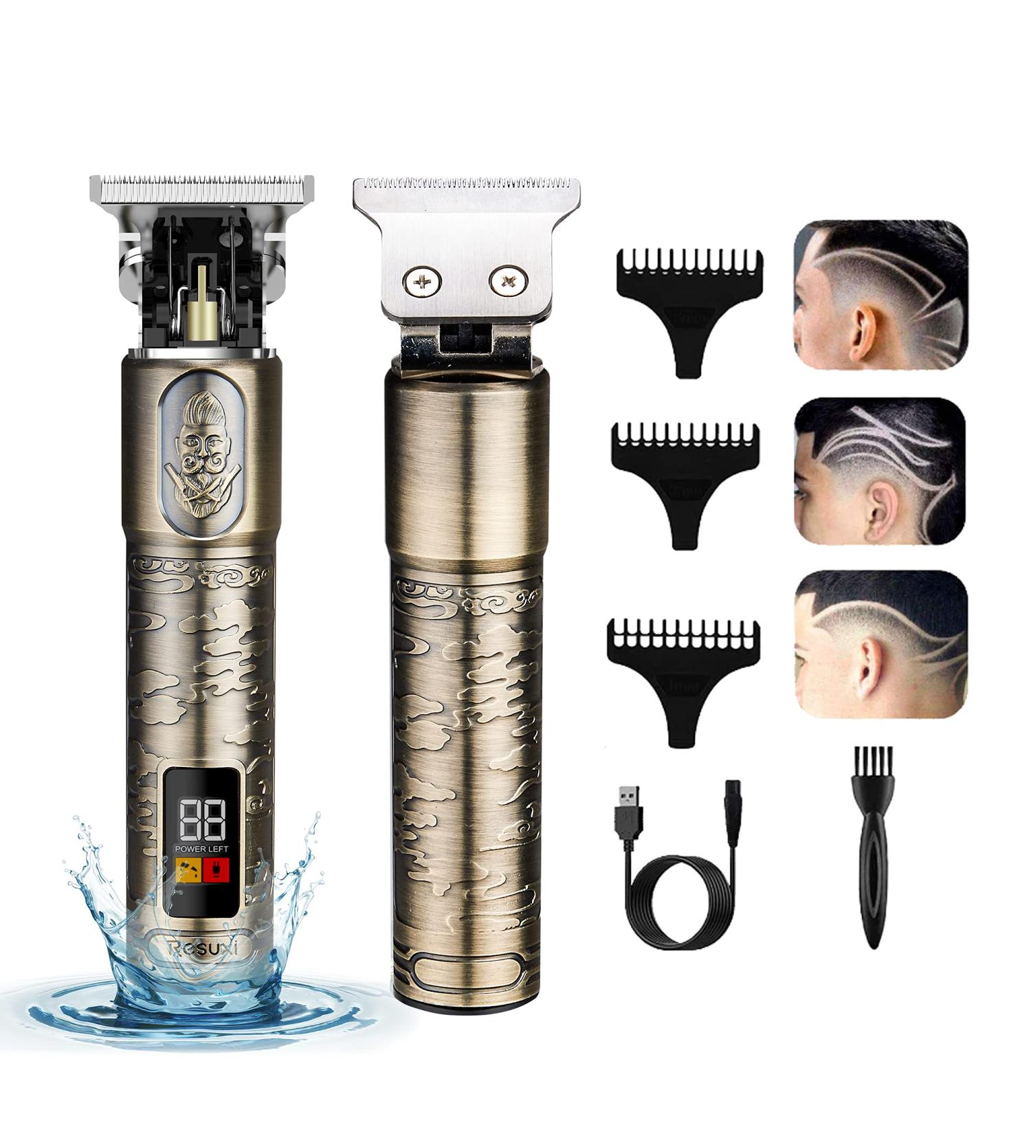 RESUXI Beard Trimmer and Hair Clippers for Men - Professional Beard Grooming Kit with Rechargeable Waterproof Shaver - Electric Cordless Design - 3 Changeable Detailer Combs (Gold) - Buy Online on GoSupps.com