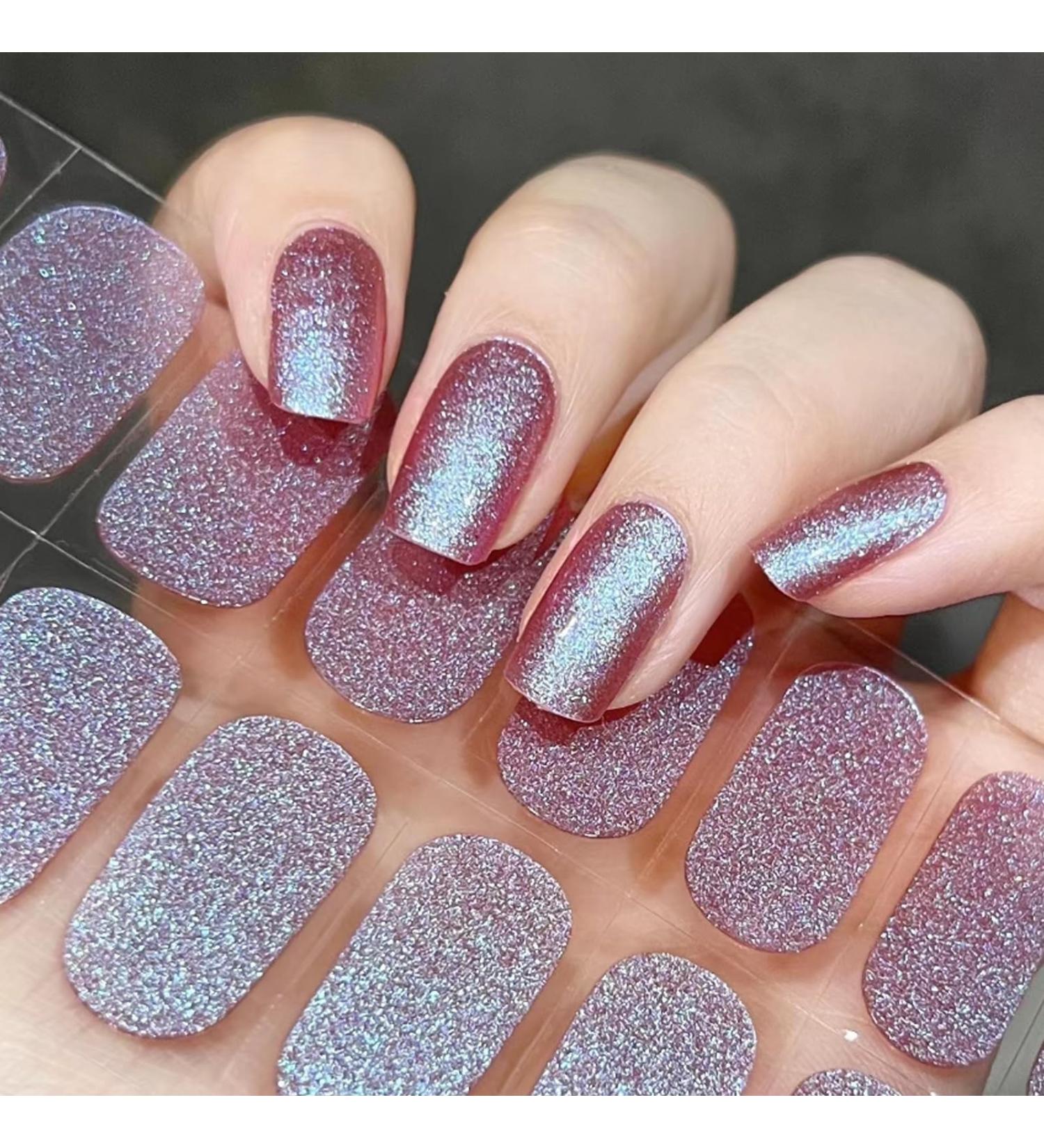 Gel Nail Stickers 20 Stickers Gel Nail Wraps Soft Self Upgrade Full-Cured Gel Nail Strips Adhesive Gel Nail Stickers Salon Lasting for 15 Days Gel Nail Strips No Need UV/LED Lamp( 80-Pink Chameleon)