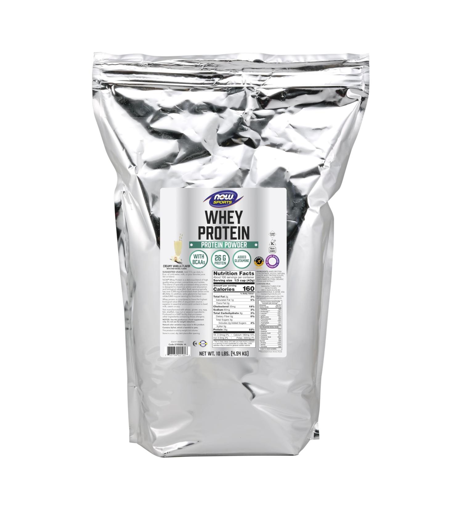 NOW Foods Sports Nutrition Whey Protein 26 G With BCAAs Creamy Vanilla Powder 10-Pound 10 Pound (Pack of 1) - Buy Online on GoSupps.com