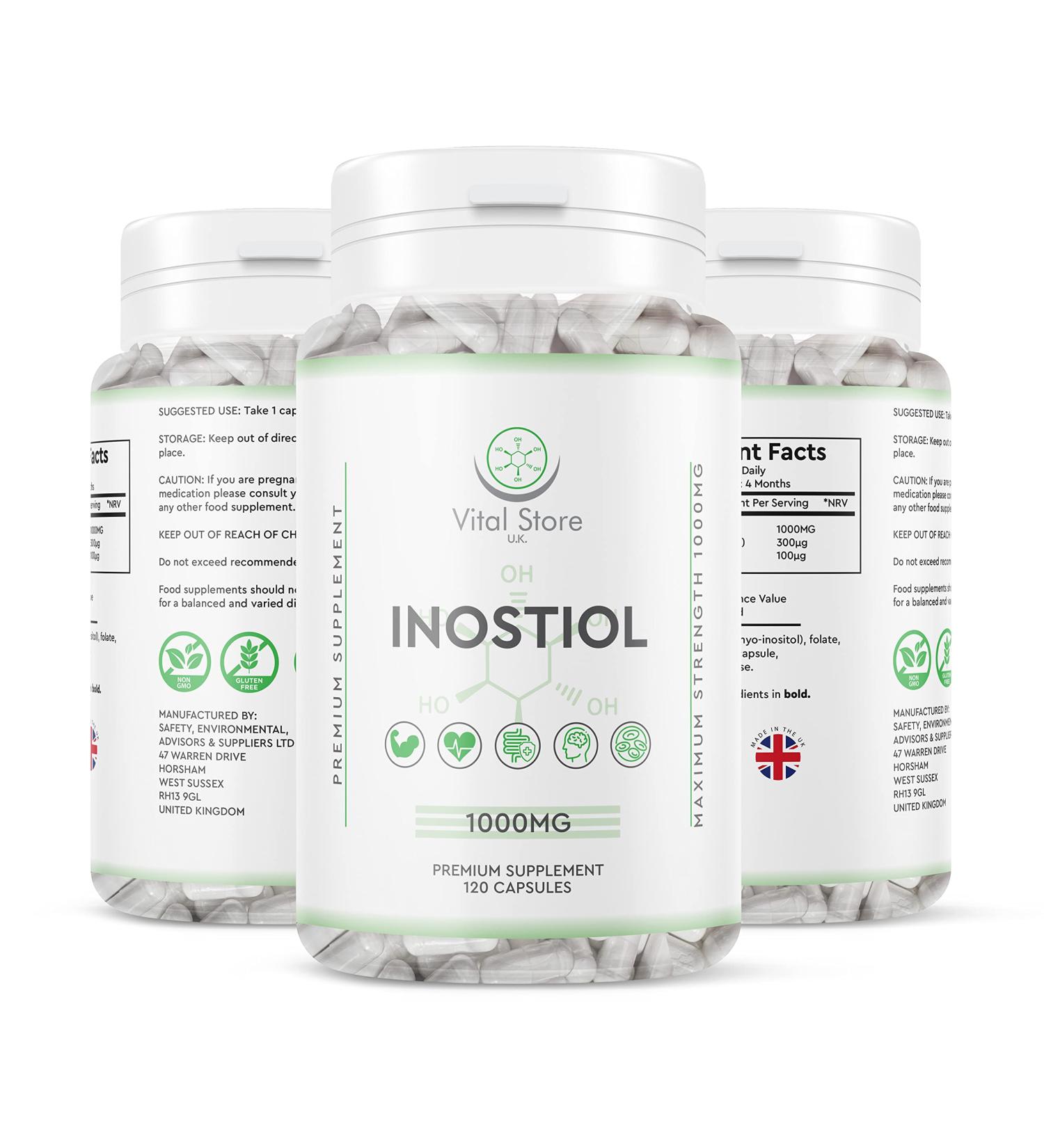 Inositol with Chromium & Folate 1000mg Vegan Capsules - 120 Days Supply - High Strength Vitamin B8 Supplement - UK Made - Buy Online on GoSupps.com