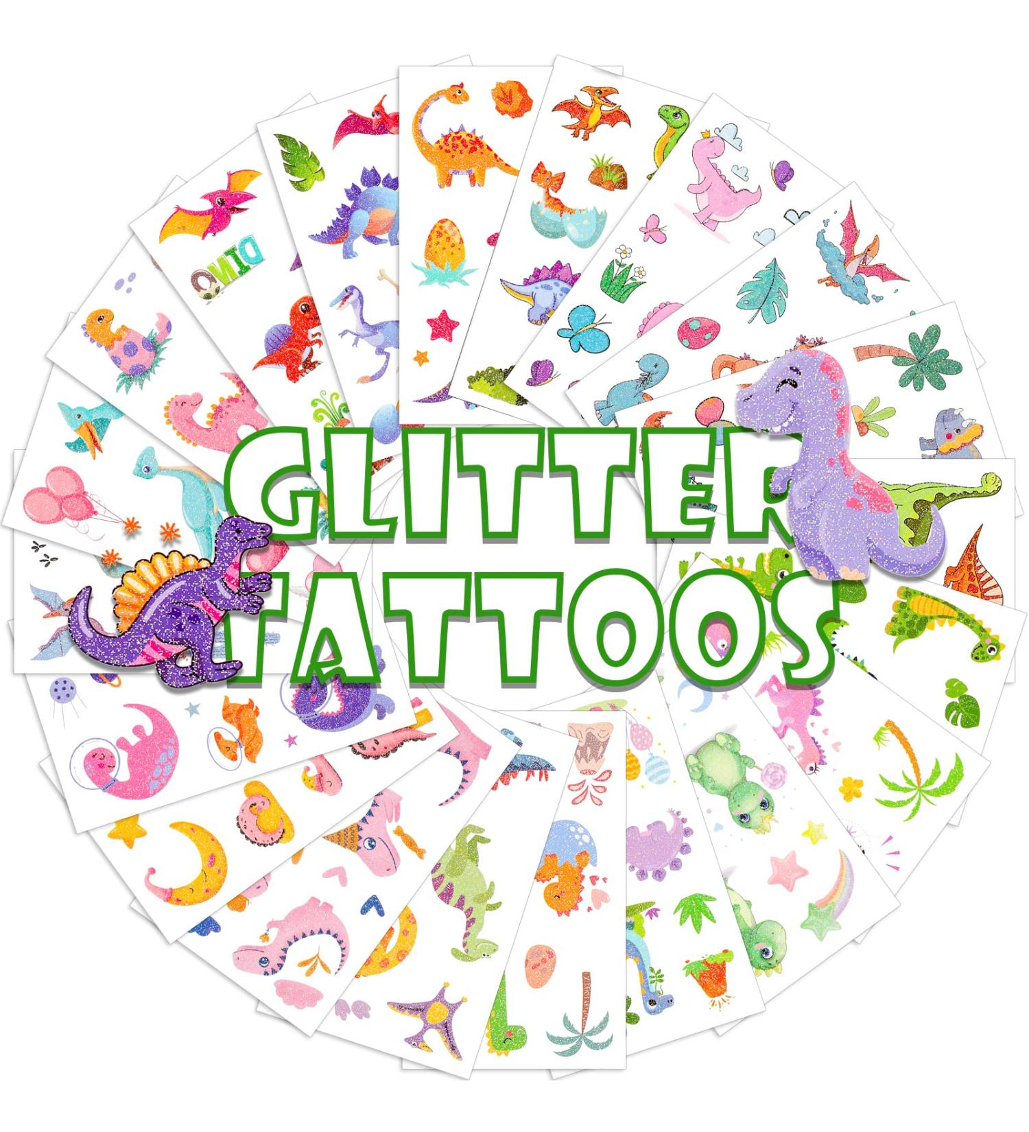182 Pcs Glitter Dinosaur Temporary Tattoos for Kids - Colorful Dinosaurs Party Supplies by Konsait - Buy Online on GoSupps.com