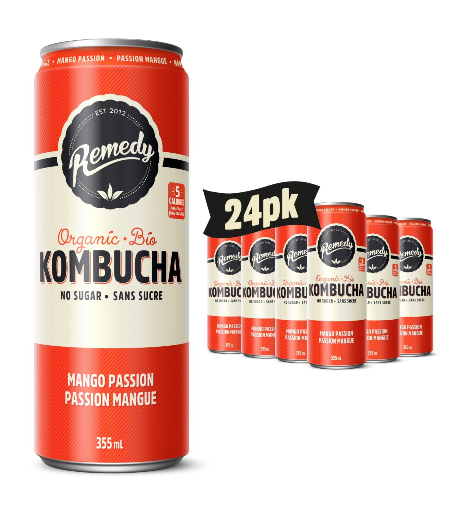 Remedy Kombucha Sugar-Free Organic Drink Sparkling Low Calorie Gut Health Beverage - Mango Passion - 355 mL Can 24-Pack Mango Passion 355ml (Pack of 24) - Buy Online on GoSupps.com