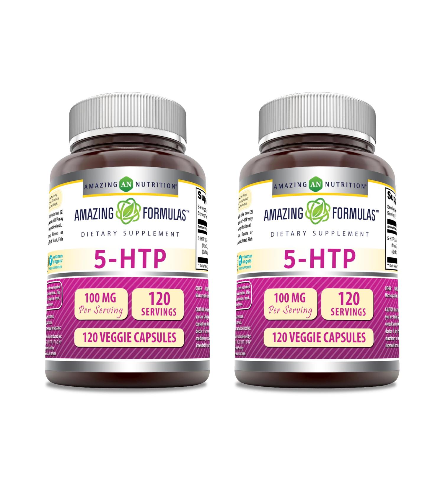 Amazing Formulas 5-HTP (Hydroxytryptophan) Supplement | 100 Mg Per Serving | Veggie Capsules | Non-GMO | Gluten Free | Made in USA (2 Pack 120 Count) - Buy Online on GoSupps.com