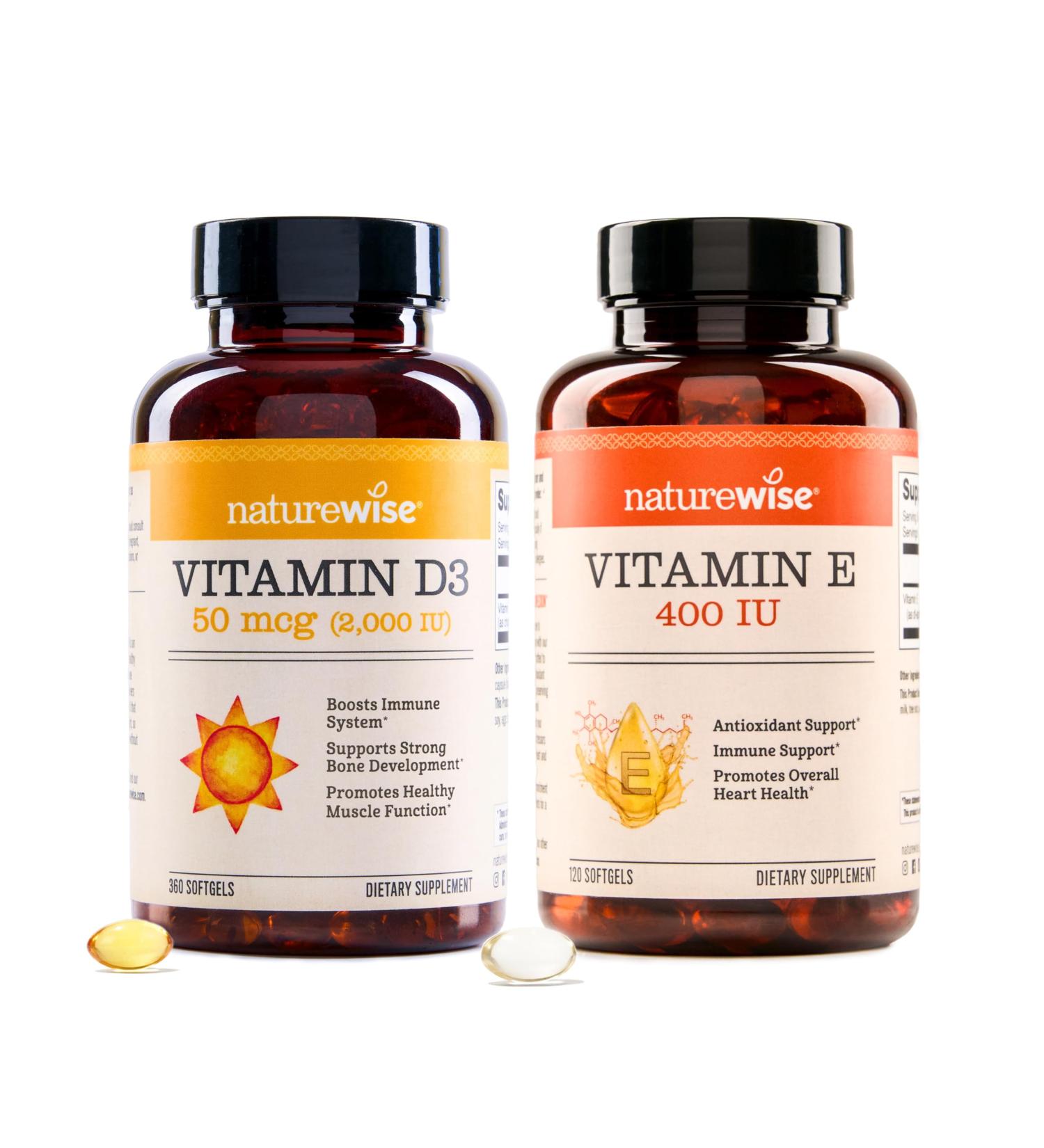NatureWise Vitamin D3 2000IU (125mg) 360 Count + Vitamin E 400 IU (180mg DL-Alpha) 120 Count - Bundle for Immune Bone Heart Health Support - Gluten Free Non-GMO Halal Gelatin - Buy Online on GoSupps.com